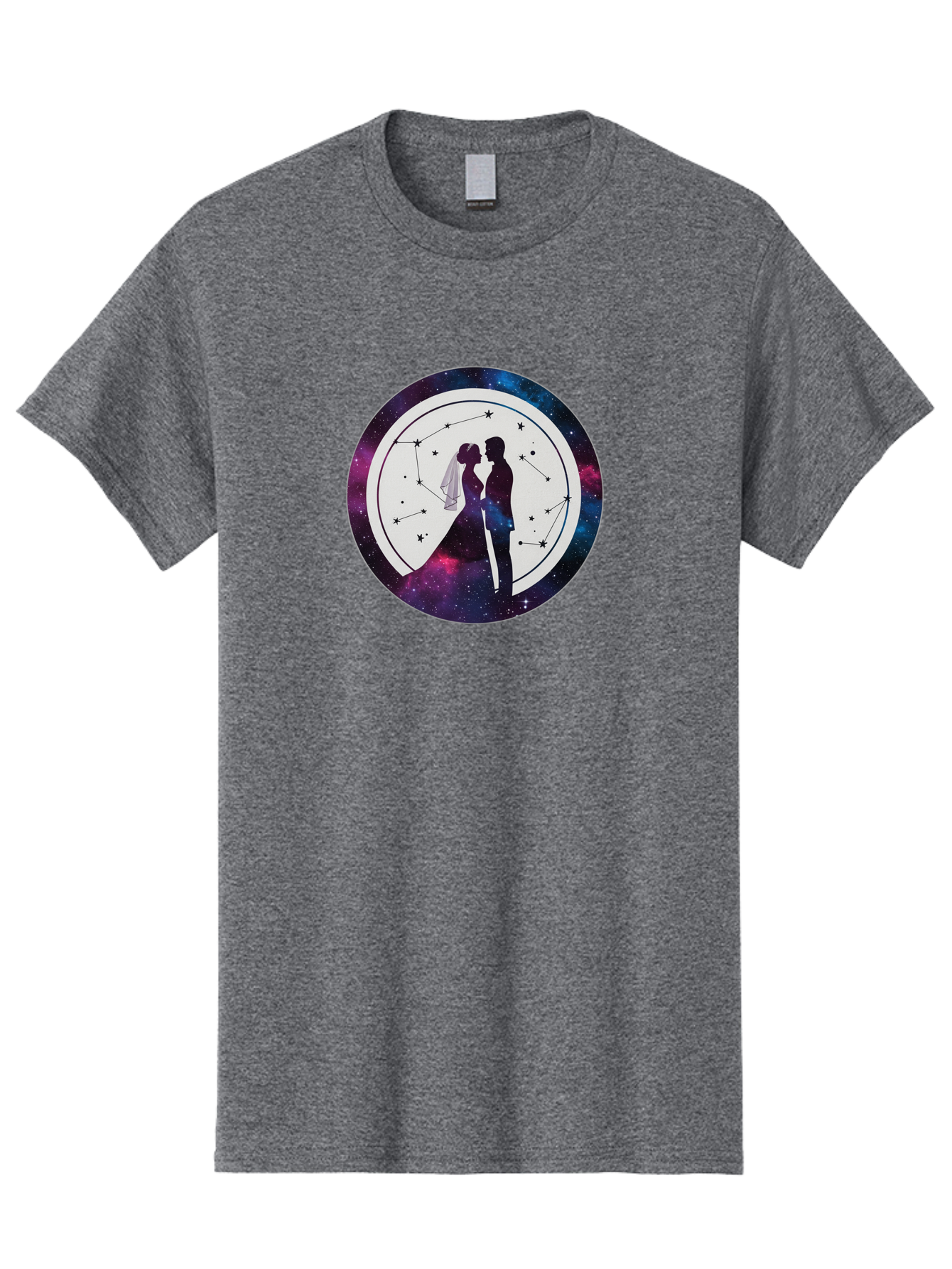 Couple-Silhouette-2 Men'S Graphic Tee, 100% Cotton, Comfortable Casual Summer Wear, Machine Washable, Couple Silhouette, Starry Night Sky, Constellation Pattern, Galaxy Background, Romance, Love, Wedding, Astrology, Celestial Theme, Baa407 19