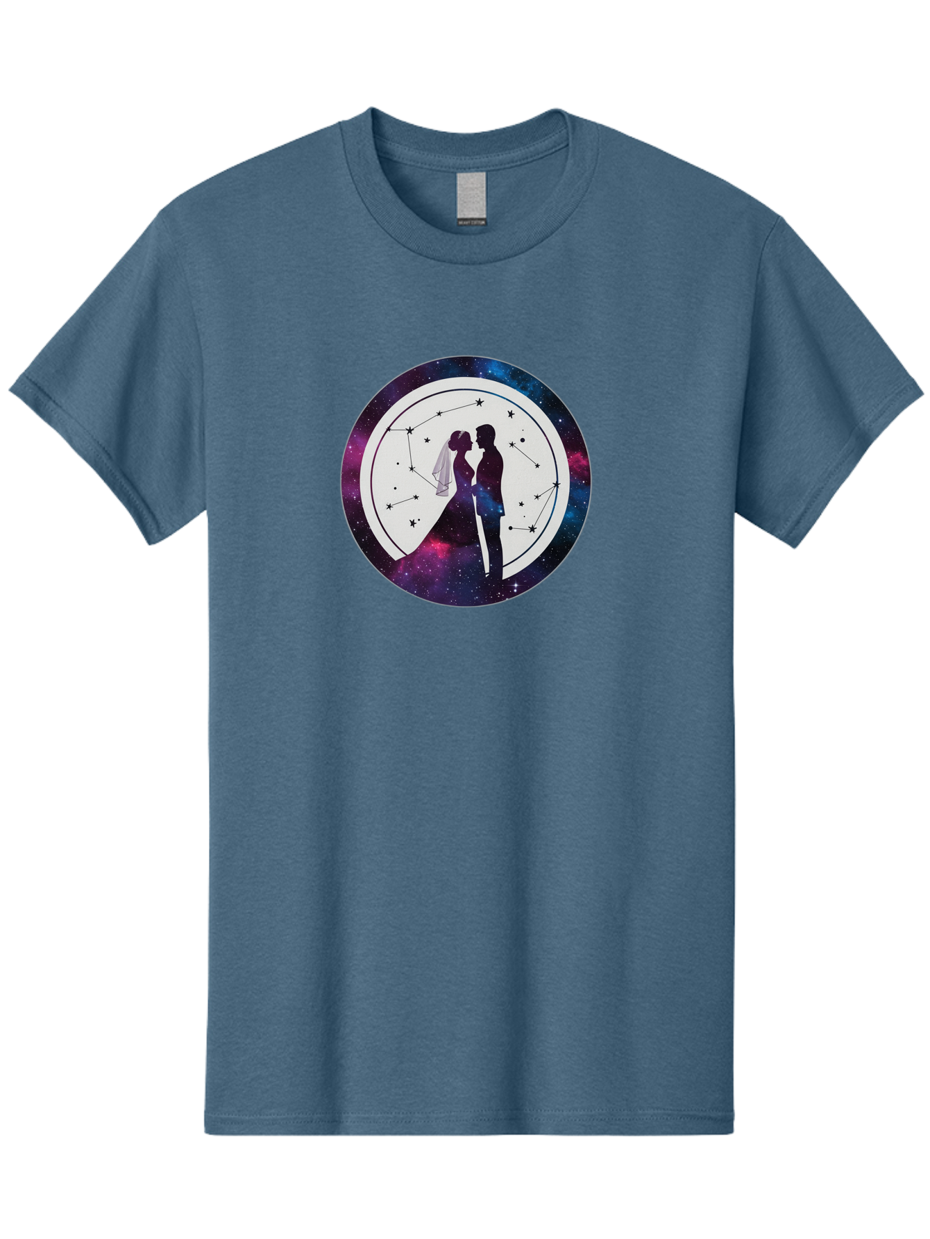 Couple-Silhouette-2 Men'S Graphic Tee, 100% Cotton, Comfortable Casual Summer Wear, Machine Washable, Couple Silhouette, Starry Night Sky, Constellation Pattern, Galaxy Background, Romance, Love, Wedding, Astrology, Celestial Theme, Baa407 9