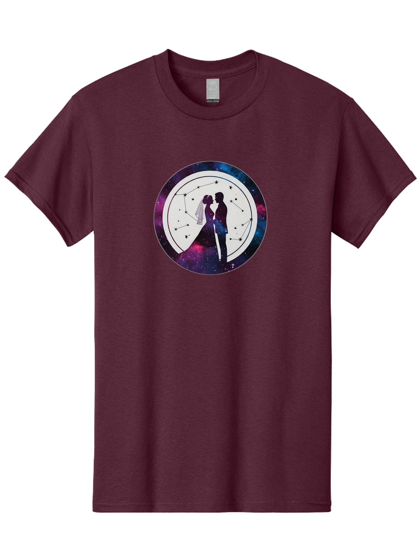 Couple-Silhouette-2 Men'S Graphic Tee, 100% Cotton, Comfortable Casual Summer Wear, Machine Washable, Couple Silhouette, Starry Night Sky, Constellation Pattern, Galaxy Background, Romance, Love, Wedding, Astrology, Celestial Theme, Baa407 17