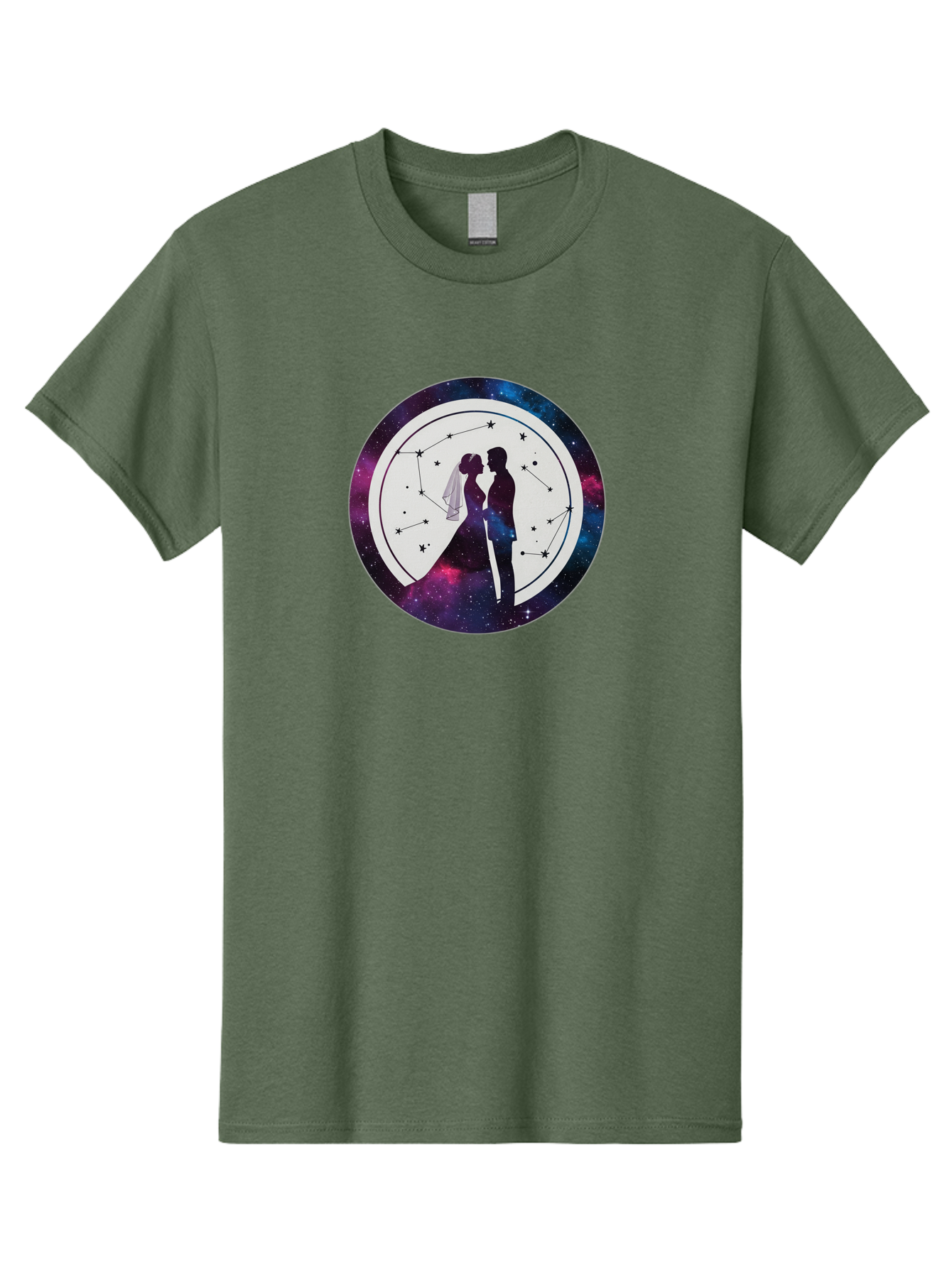 Couple-Silhouette-2 Men'S Graphic Tee, 100% Cotton, Comfortable Casual Summer Wear, Machine Washable, Couple Silhouette, Starry Night Sky, Constellation Pattern, Galaxy Background, Romance, Love, Wedding, Astrology, Celestial Theme, Baa407 3