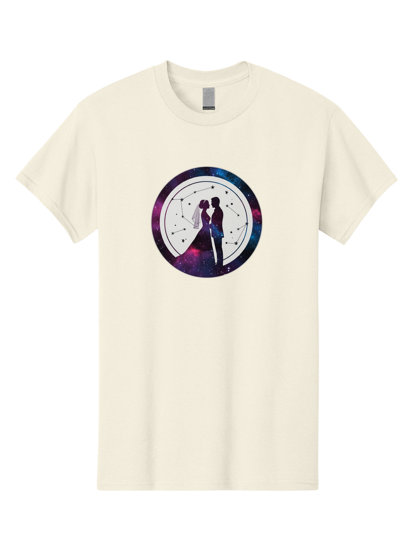 Couple-Silhouette-2 Men'S Graphic Tee, 100% Cotton, Comfortable Casual Summer Wear, Machine Washable, Couple Silhouette, Starry Night Sky, Constellation Pattern, Galaxy Background, Romance, Love, Wedding, Astrology, Celestial Theme, Baa407 21