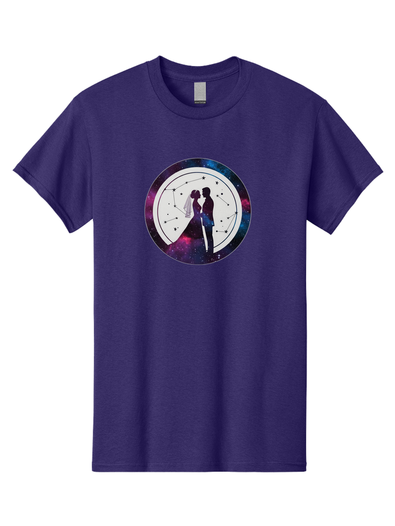 Couple-Silhouette-2 Men'S Graphic Tee, 100% Cotton, Comfortable Casual Summer Wear, Machine Washable, Couple Silhouette, Starry Night Sky, Constellation Pattern, Galaxy Background, Romance, Love, Wedding, Astrology, Celestial Theme, Baa407 25