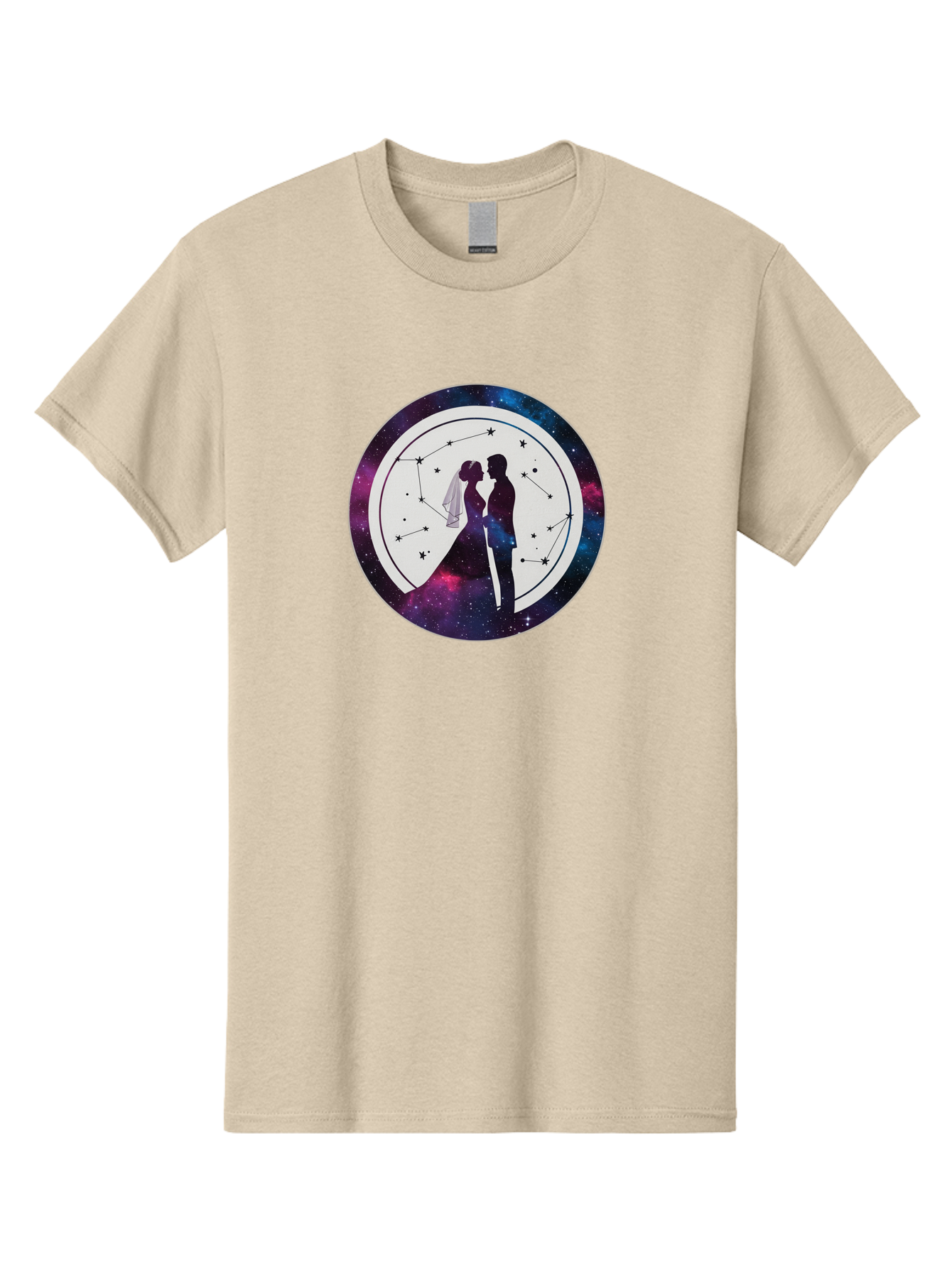 Couple-Silhouette-2 Men'S Graphic Tee, 100% Cotton, Comfortable Casual Summer Wear, Machine Washable, Couple Silhouette, Starry Night Sky, Constellation Pattern, Galaxy Background, Romance, Love, Wedding, Astrology, Celestial Theme, Baa407 11
