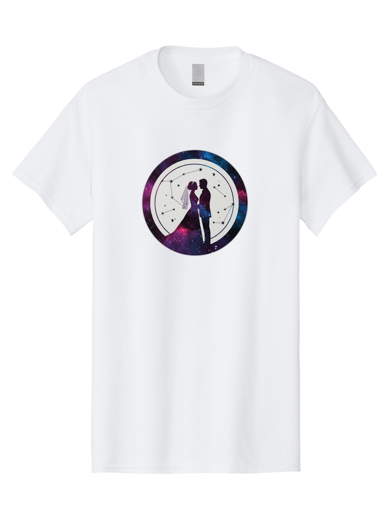 Couple-Silhouette-2 Men'S Graphic Tee, 100% Cotton, Comfortable Casual Summer Wear, Machine Washable, Couple Silhouette, Starry Night Sky, Constellation Pattern, Galaxy Background, Romance, Love, Wedding, Astrology, Celestial Theme, Baa407 5