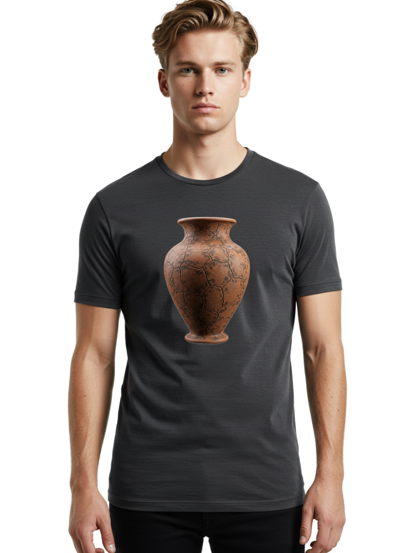 Cracked-Clay-Vase Men'S Graphic Tee, 100% Cotton, Comfortable Casual Summer Wear, Machine Washable, Vintage Vase, Terracotta Pot, Cracked Earthy Texture, Rustic Decor, Aged Pottery, Earthy Tones, Distressed Finish, Antique Style, Ceramic Art Baa410 6