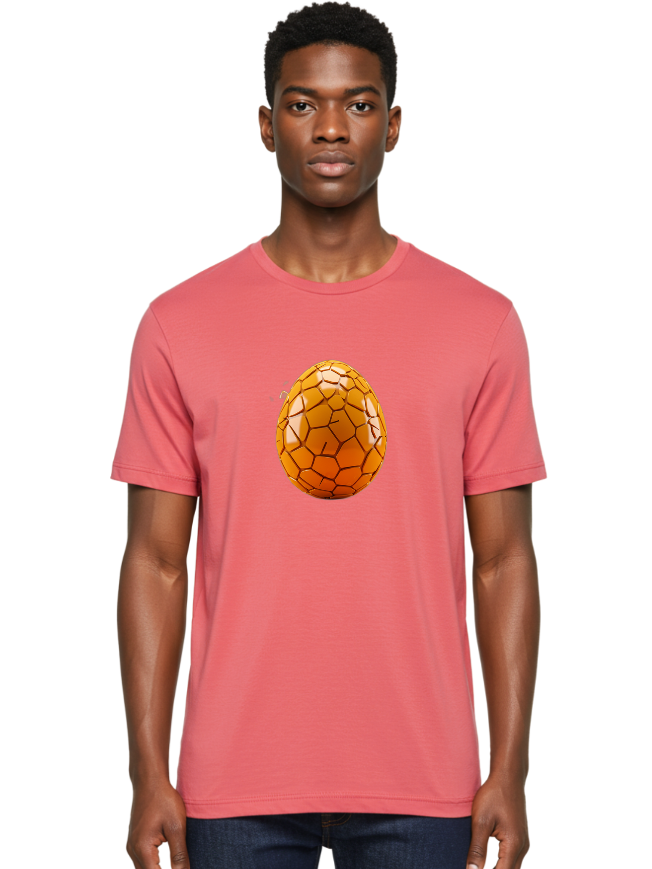 Cracked-Golden-Egg Men'S Graphic Tee, 100% Cotton, Comfortable Casual Summer Wear, Machine Washable, Soccer Ball Texture, Egg Shape, Golden Color, Shiny Surface, Geometric Pattern, Sporty Design, Unique Fusion, Easter Egg Inspiration, Baa411 16