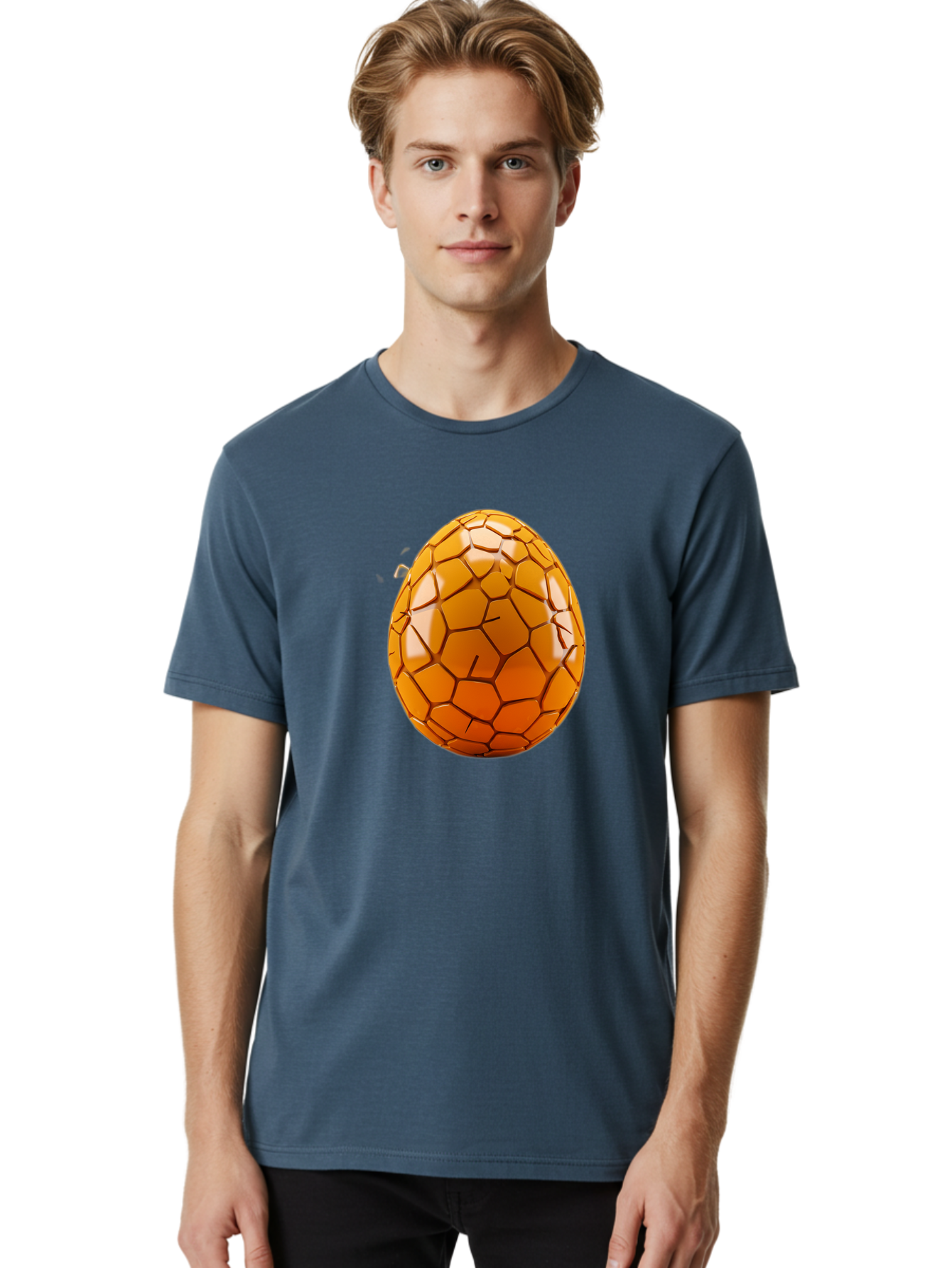Cracked-Golden-Egg Men'S Graphic Tee, 100% Cotton, Comfortable Casual Summer Wear, Machine Washable, Soccer Ball Texture, Egg Shape, Golden Color, Shiny Surface, Geometric Pattern, Sporty Design, Unique Fusion, Easter Egg Inspiration, Baa411 14