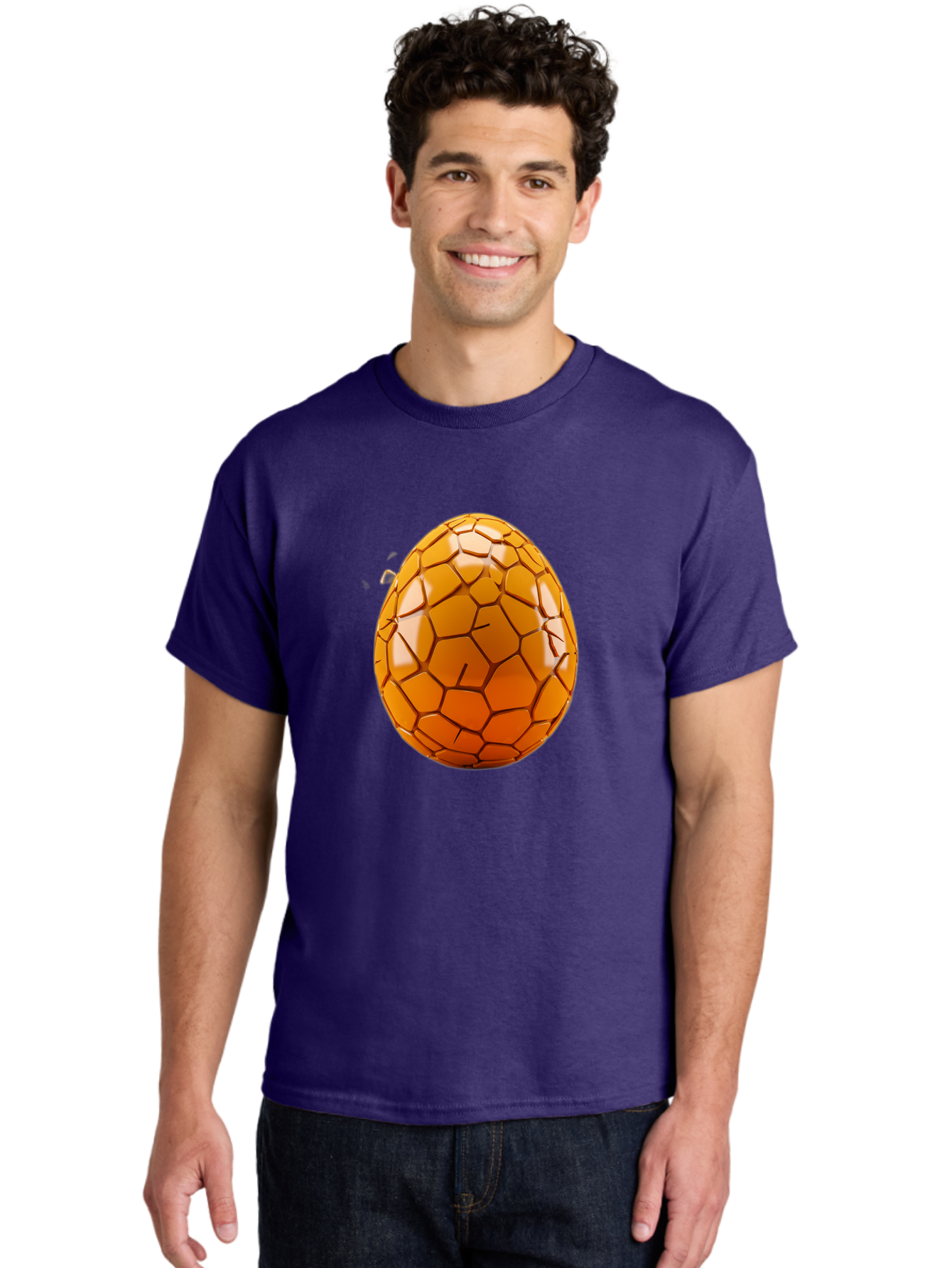 Cracked-Golden-Egg Men'S Graphic Tee, 100% Cotton, Comfortable Casual Summer Wear, Machine Washable, Soccer Ball Texture, Egg Shape, Golden Color, Shiny Surface, Geometric Pattern, Sporty Design, Unique Fusion, Easter Egg Inspiration, Baa411 12