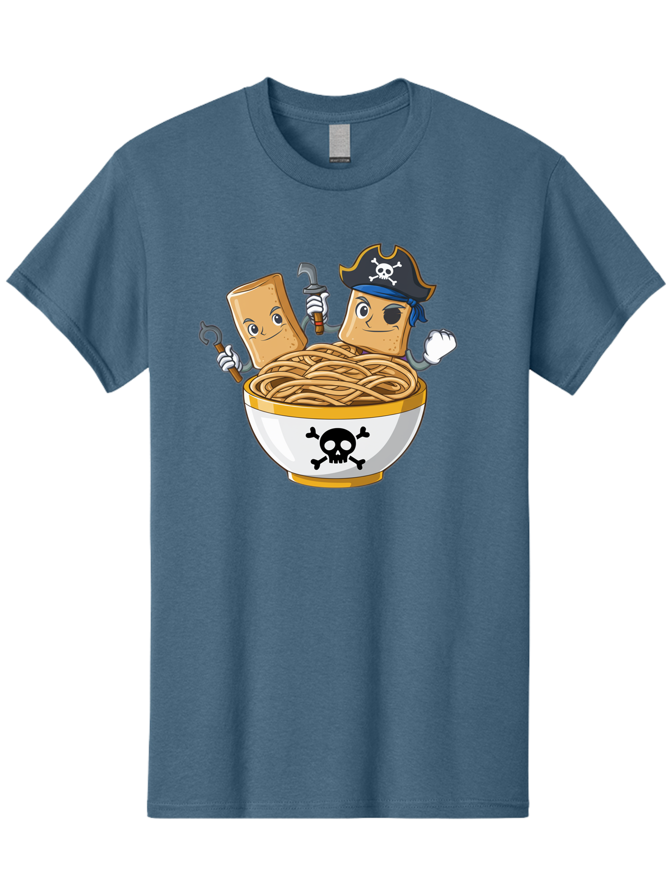 Crackers-In-A-Skull-Bowl Men'S Graphic Tee, 100% Cotton, Comfortable Casual Summer Wear, Machine Washable, Cartoon Crackers, Pirate-Themed, Noodles In Bowl, Skull And Crossbones, Playful Cartoon, Pirate Crackers, Animated Noodles, Baa412 29