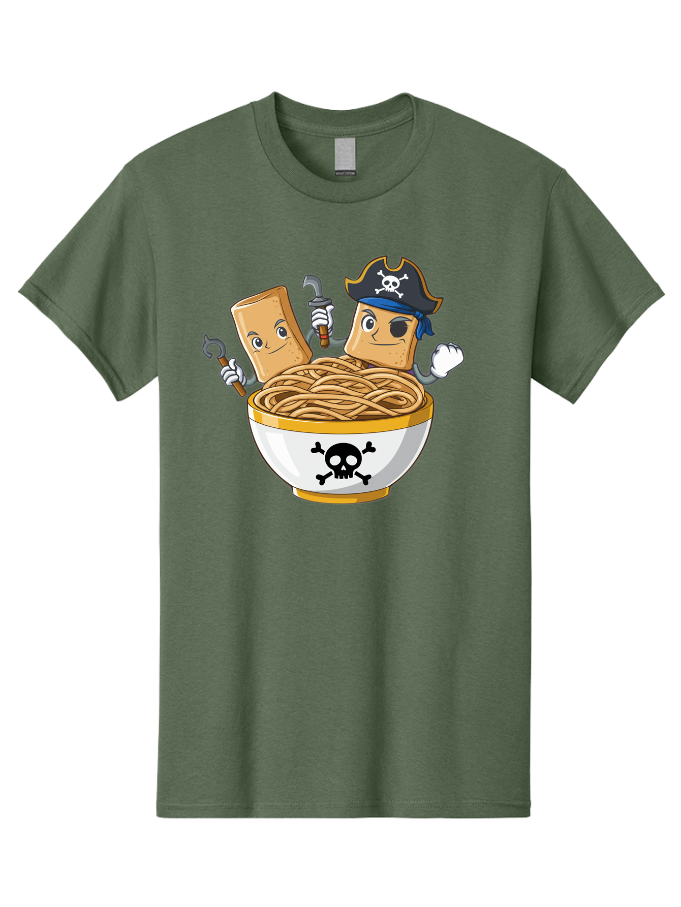 Crackers-In-A-Skull-Bowl Men'S Graphic Tee, 100% Cotton, Comfortable Casual Summer Wear, Machine Washable, Cartoon Crackers, Pirate-Themed, Noodles In Bowl, Skull And Crossbones, Playful Cartoon, Pirate Crackers, Animated Noodles, Baa412 23