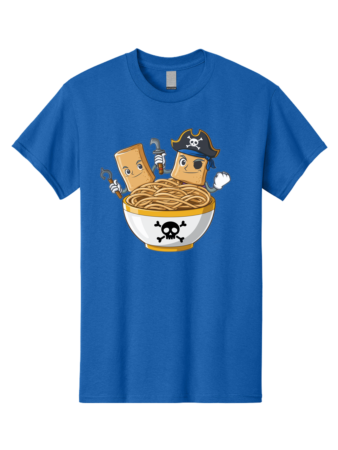 Crackers-In-A-Skull-Bowl Men'S Graphic Tee, 100% Cotton, Comfortable Casual Summer Wear, Machine Washable, Cartoon Crackers, Pirate-Themed, Noodles In Bowl, Skull And Crossbones, Playful Cartoon, Pirate Crackers, Animated Noodles, Baa412 15