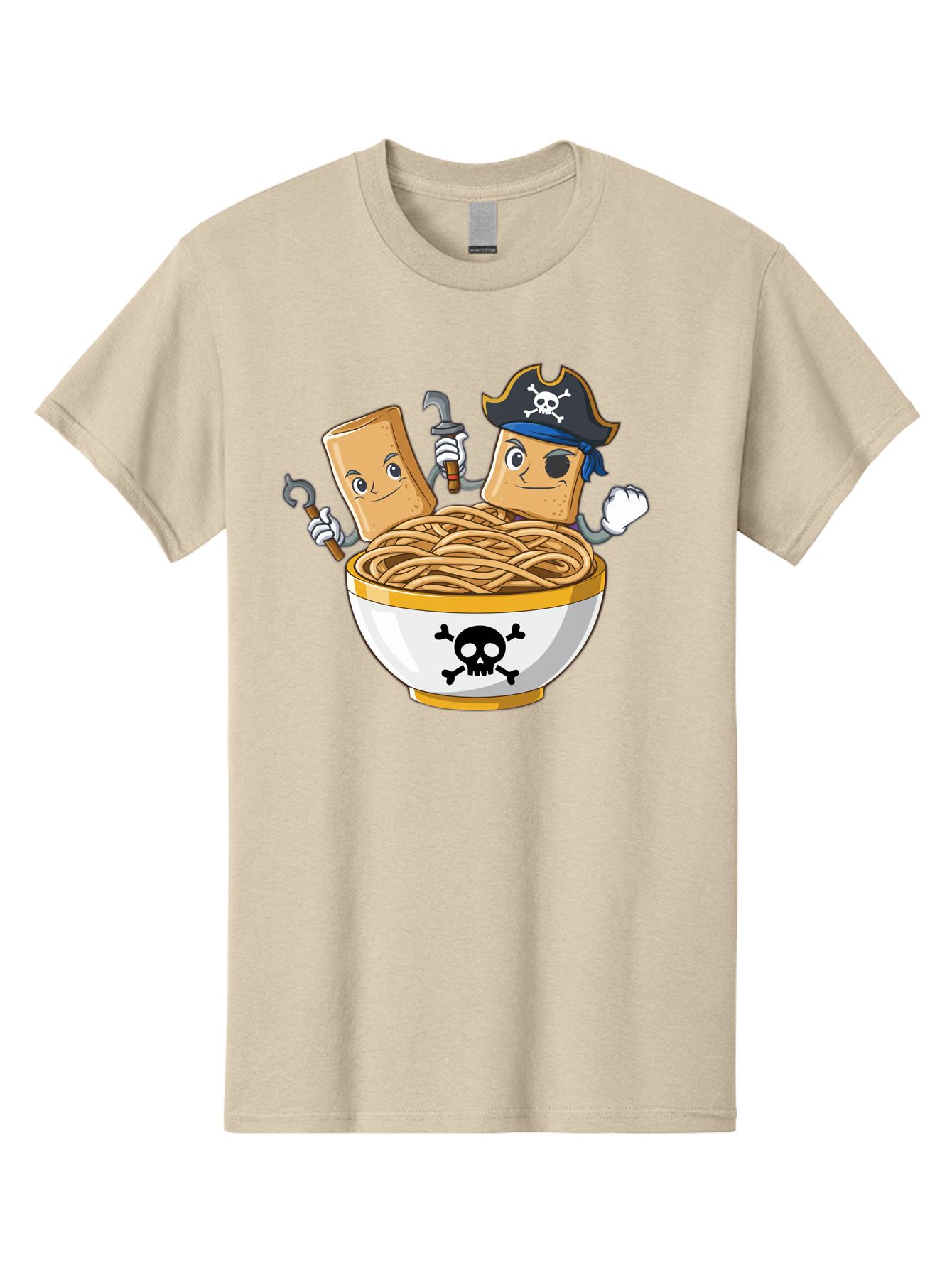 Crackers-In-A-Skull-Bowl Men'S Graphic Tee, 100% Cotton, Comfortable Casual Summer Wear, Machine Washable, Cartoon Crackers, Pirate-Themed, Noodles In Bowl, Skull And Crossbones, Playful Cartoon, Pirate Crackers, Animated Noodles, Baa412 27