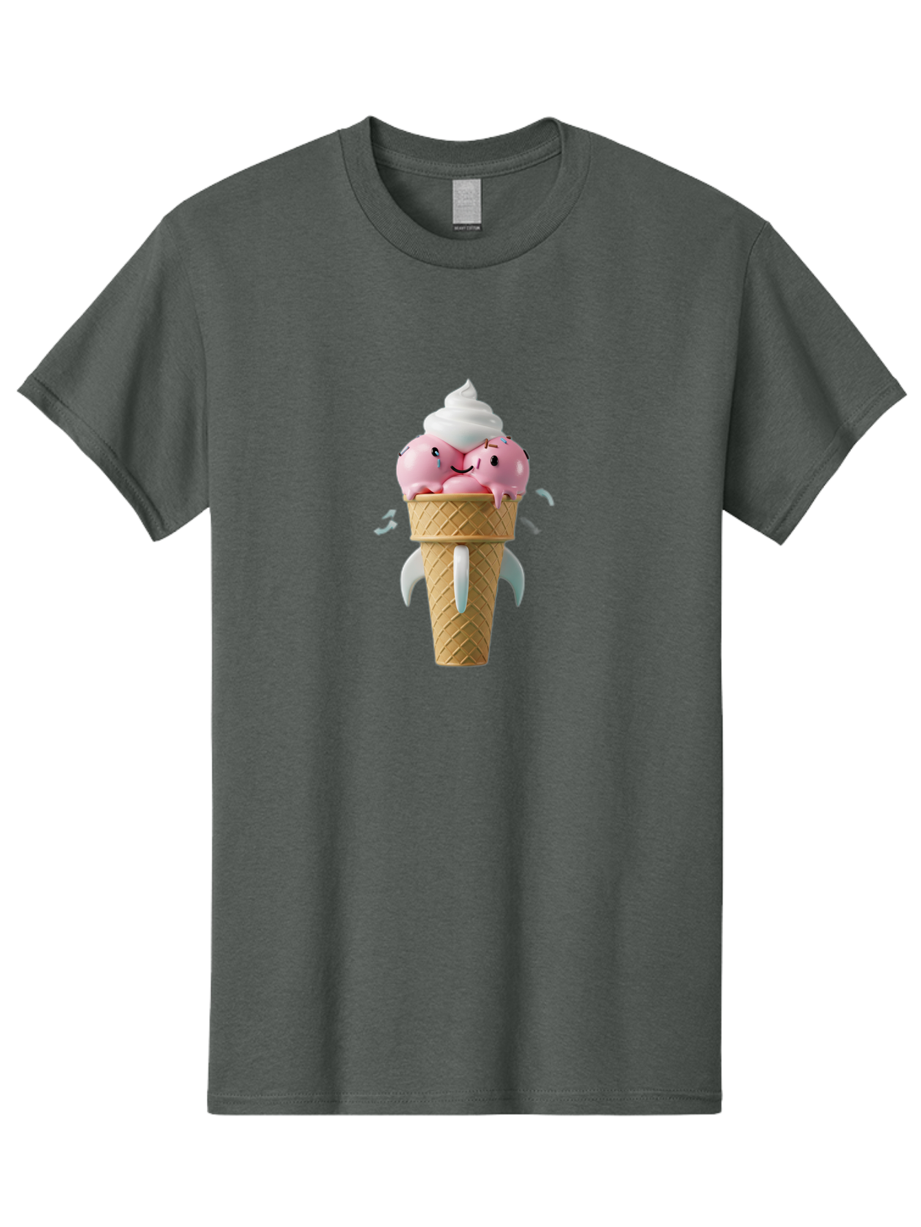 Crying-Ice-Cream Men'S Graphic Tee, 100% Cotton, Comfortable Casual Summer Wear, Machine Washable, Ice Cream Cone, Pink Ice Cream, Walrus Face, Cartoon Character, Fun Design, Sweet Treat, Whimsical Illustration, Playful Art, Ice Cream Lover, Baa422 21