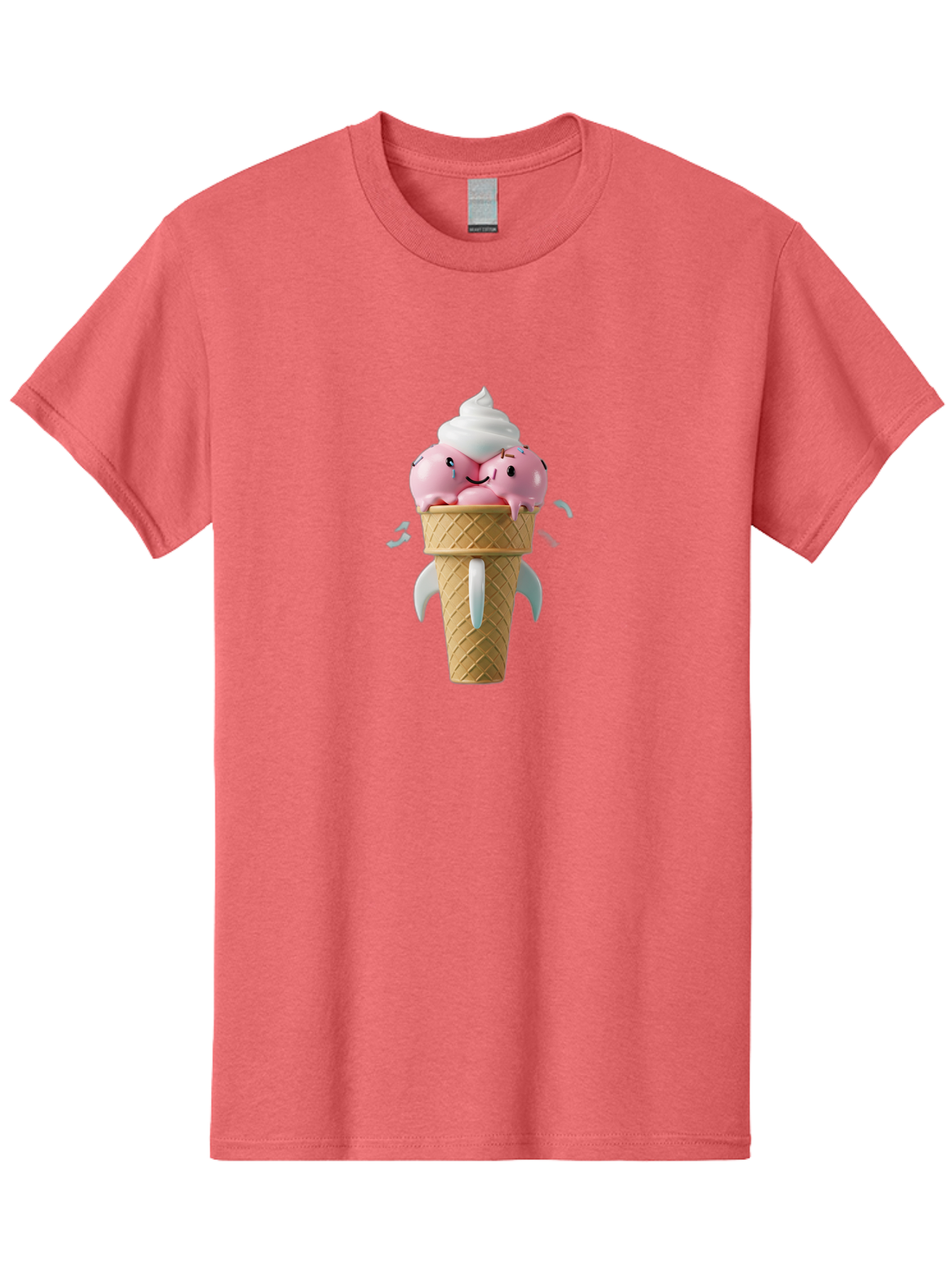 Crying-Ice-Cream Men'S Graphic Tee, 100% Cotton, Comfortable Casual Summer Wear, Machine Washable, Ice Cream Cone, Pink Ice Cream, Walrus Face, Cartoon Character, Fun Design, Sweet Treat, Whimsical Illustration, Playful Art, Ice Cream Lover, Baa422 5