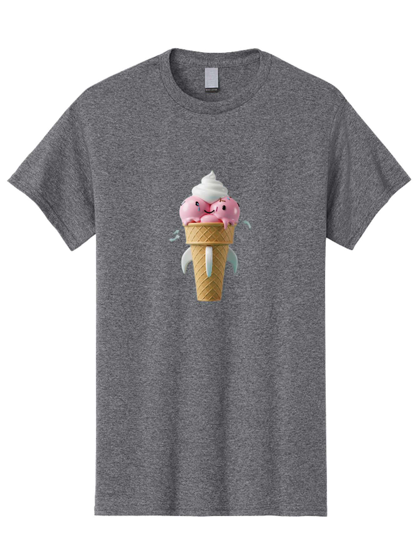 Crying-Ice-Cream Men'S Graphic Tee, 100% Cotton, Comfortable Casual Summer Wear, Machine Washable, Ice Cream Cone, Pink Ice Cream, Walrus Face, Cartoon Character, Fun Design, Sweet Treat, Whimsical Illustration, Playful Art, Ice Cream Lover, Baa422 11