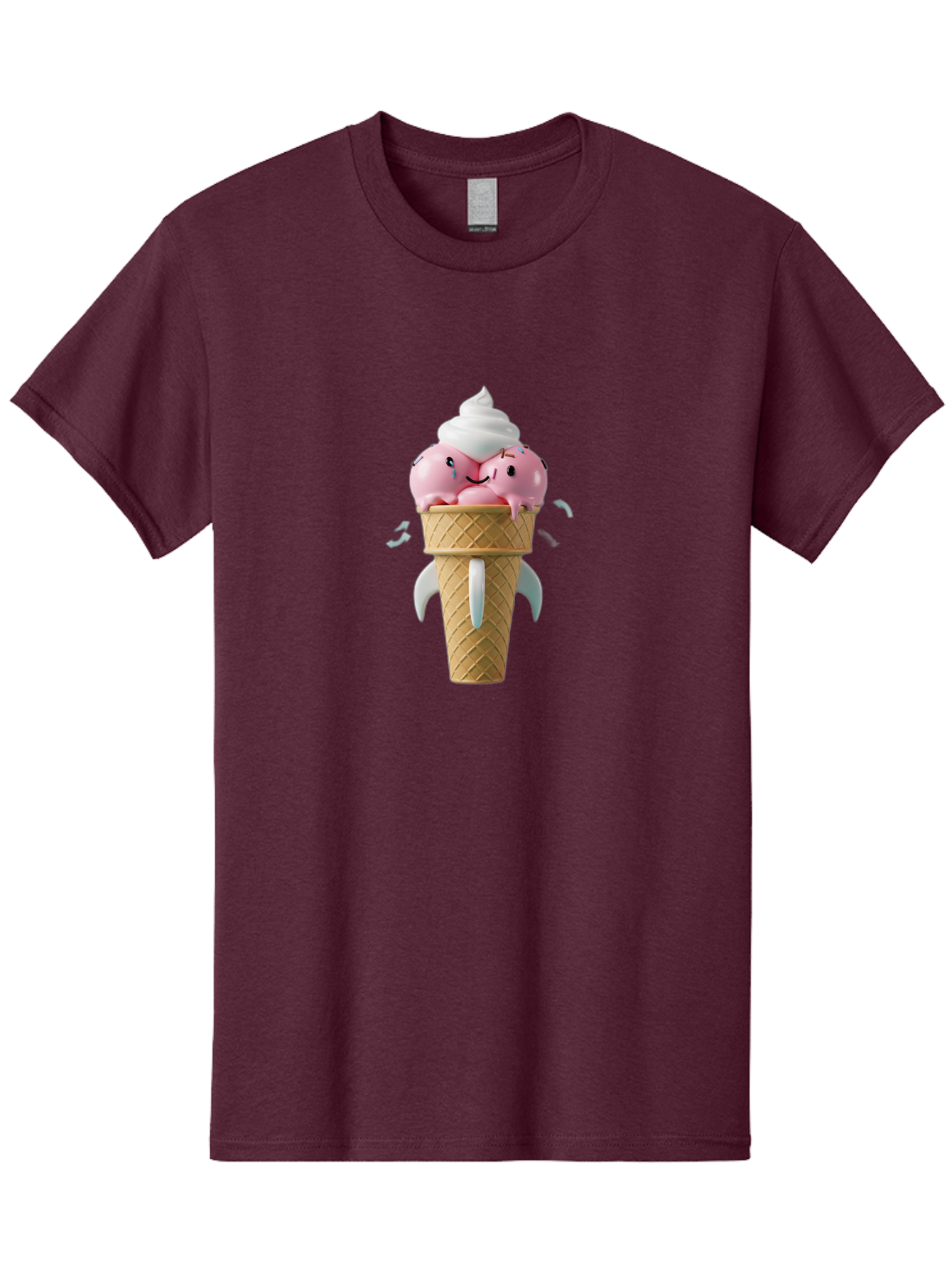 Crying-Ice-Cream Men'S Graphic Tee, 100% Cotton, Comfortable Casual Summer Wear, Machine Washable, Ice Cream Cone, Pink Ice Cream, Walrus Face, Cartoon Character, Fun Design, Sweet Treat, Whimsical Illustration, Playful Art, Ice Cream Lover, Baa422 15
