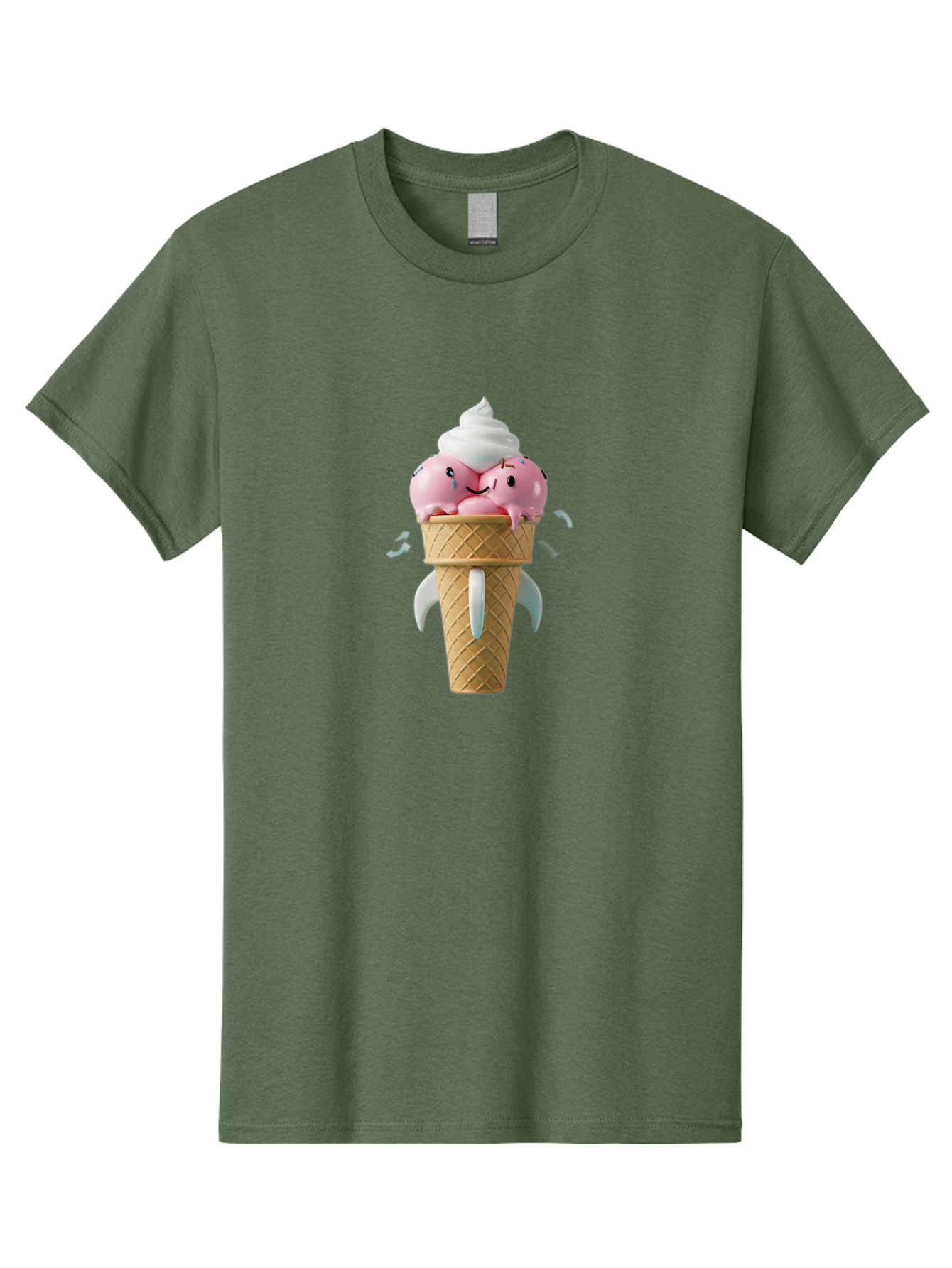 Crying-Ice-Cream Men'S Graphic Tee, 100% Cotton, Comfortable Casual Summer Wear, Machine Washable, Ice Cream Cone, Pink Ice Cream, Walrus Face, Cartoon Character, Fun Design, Sweet Treat, Whimsical Illustration, Playful Art, Ice Cream Lover, Baa422 7
