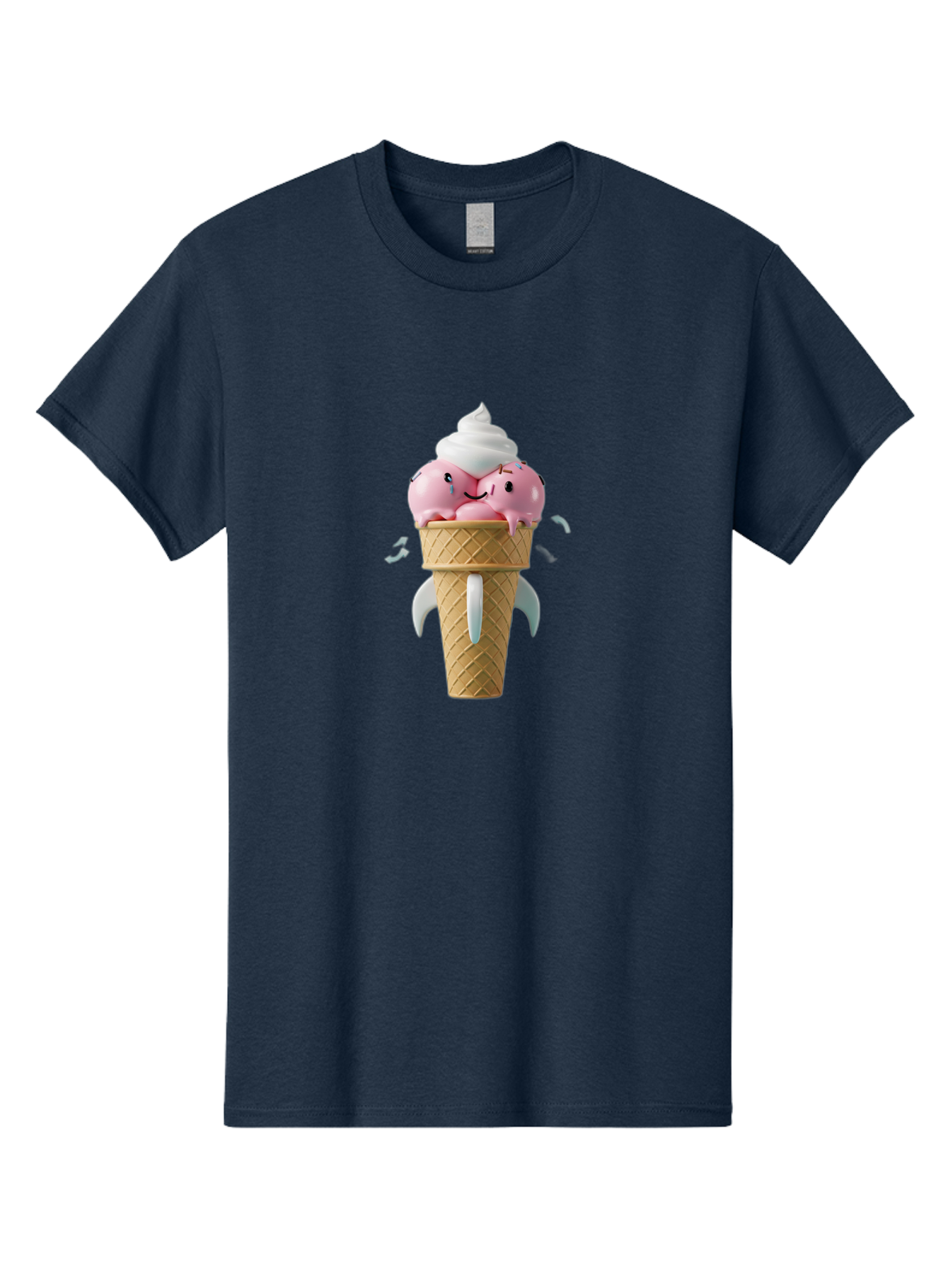 Crying-Ice-Cream Men'S Graphic Tee, 100% Cotton, Comfortable Casual Summer Wear, Machine Washable, Ice Cream Cone, Pink Ice Cream, Walrus Face, Cartoon Character, Fun Design, Sweet Treat, Whimsical Illustration, Playful Art, Ice Cream Lover, Baa422 17