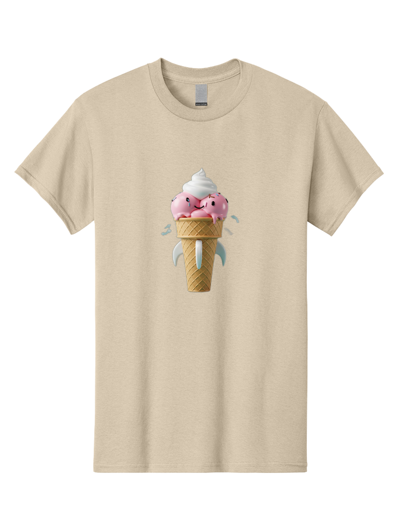 Crying-Ice-Cream Men'S Graphic Tee, 100% Cotton, Comfortable Casual Summer Wear, Machine Washable, Ice Cream Cone, Pink Ice Cream, Walrus Face, Cartoon Character, Fun Design, Sweet Treat, Whimsical Illustration, Playful Art, Ice Cream Lover, Baa422 29