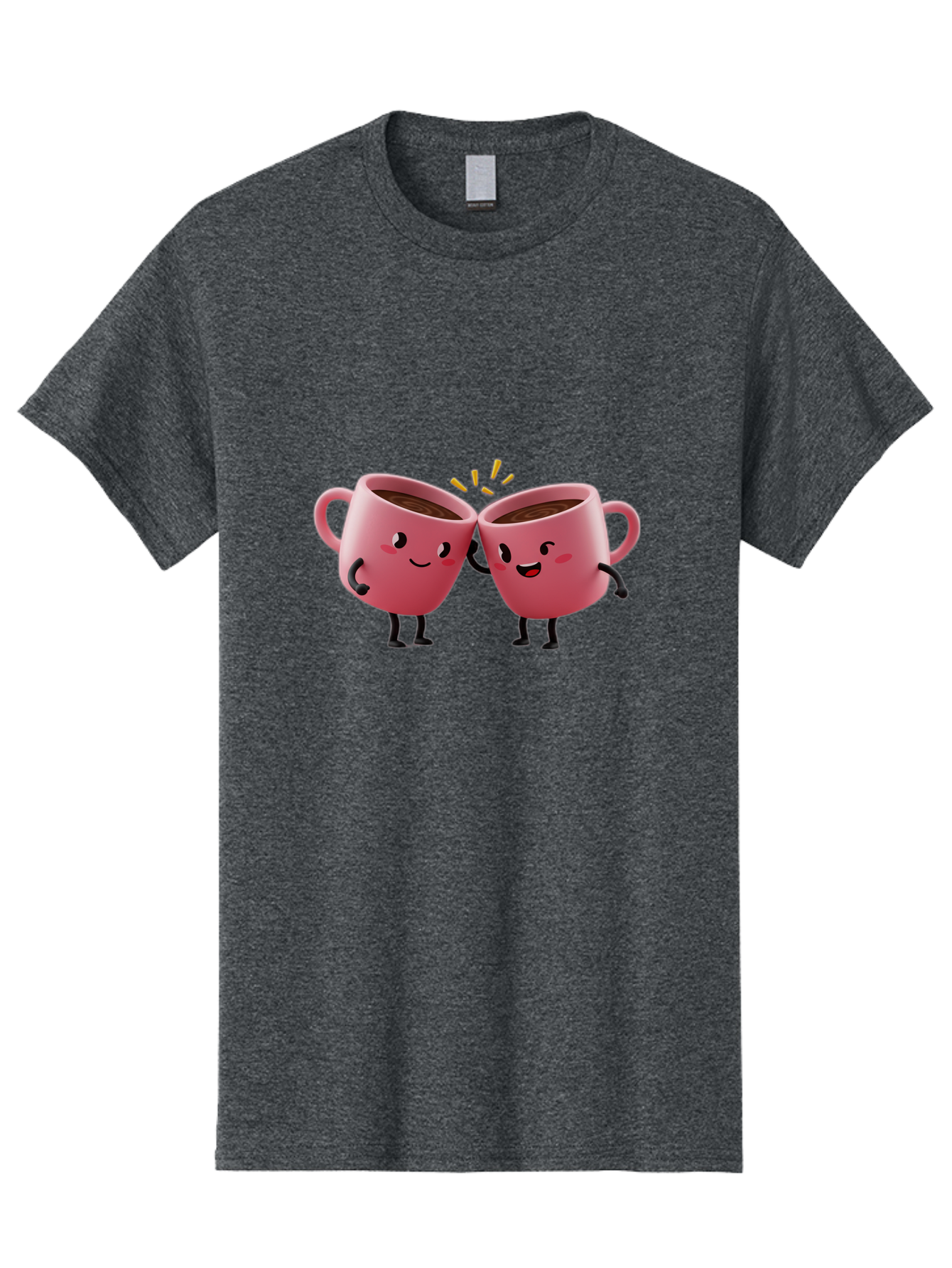 Cups-Toasting Men'S Graphic Tee, 100% Cotton, Comfortable Casual Summer Wear, Machine Washable, Two Pink Coffee Mugs Cheering, Happy Coffee Cups, Cartoon Characters, Friendship, Coffee Break, Coffee Lovers, Adorable Illustration, Baa428 15