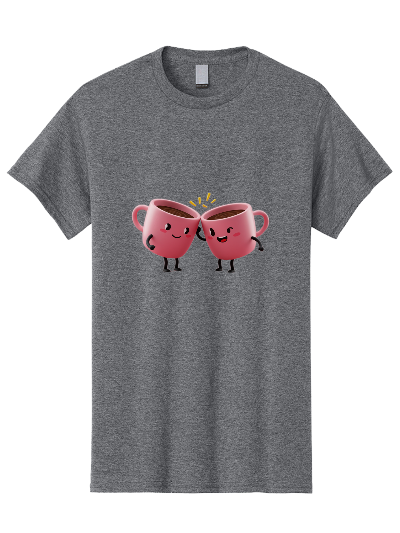 Cups-Toasting Men'S Graphic Tee, 100% Cotton, Comfortable Casual Summer Wear, Machine Washable, Two Pink Coffee Mugs Cheering, Happy Coffee Cups, Cartoon Characters, Friendship, Coffee Break, Coffee Lovers, Adorable Illustration, Baa428 21