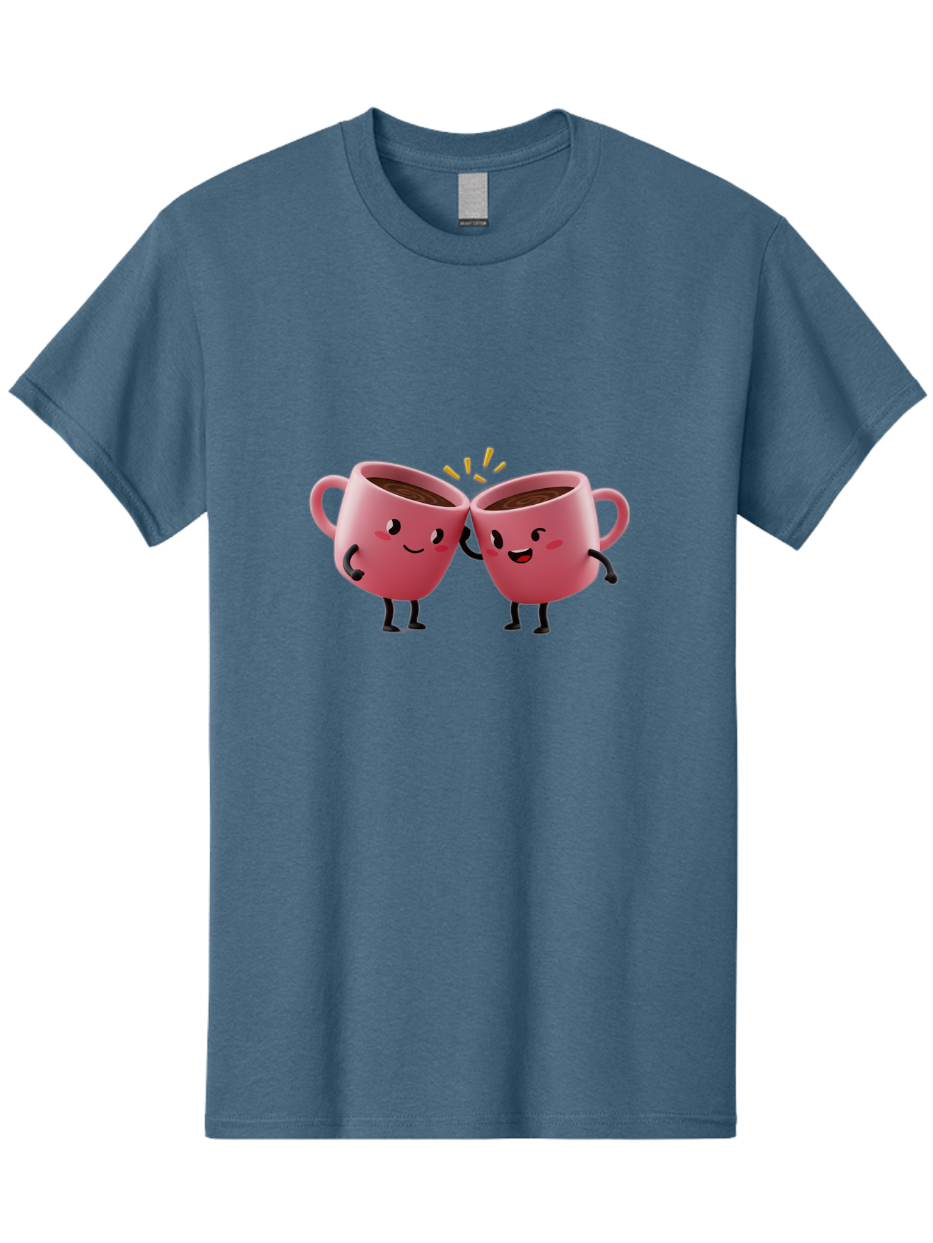 Cups-Toasting Men'S Graphic Tee, 100% Cotton, Comfortable Casual Summer Wear, Machine Washable, Two Pink Coffee Mugs Cheering, Happy Coffee Cups, Cartoon Characters, Friendship, Coffee Break, Coffee Lovers, Adorable Illustration, Baa428 23