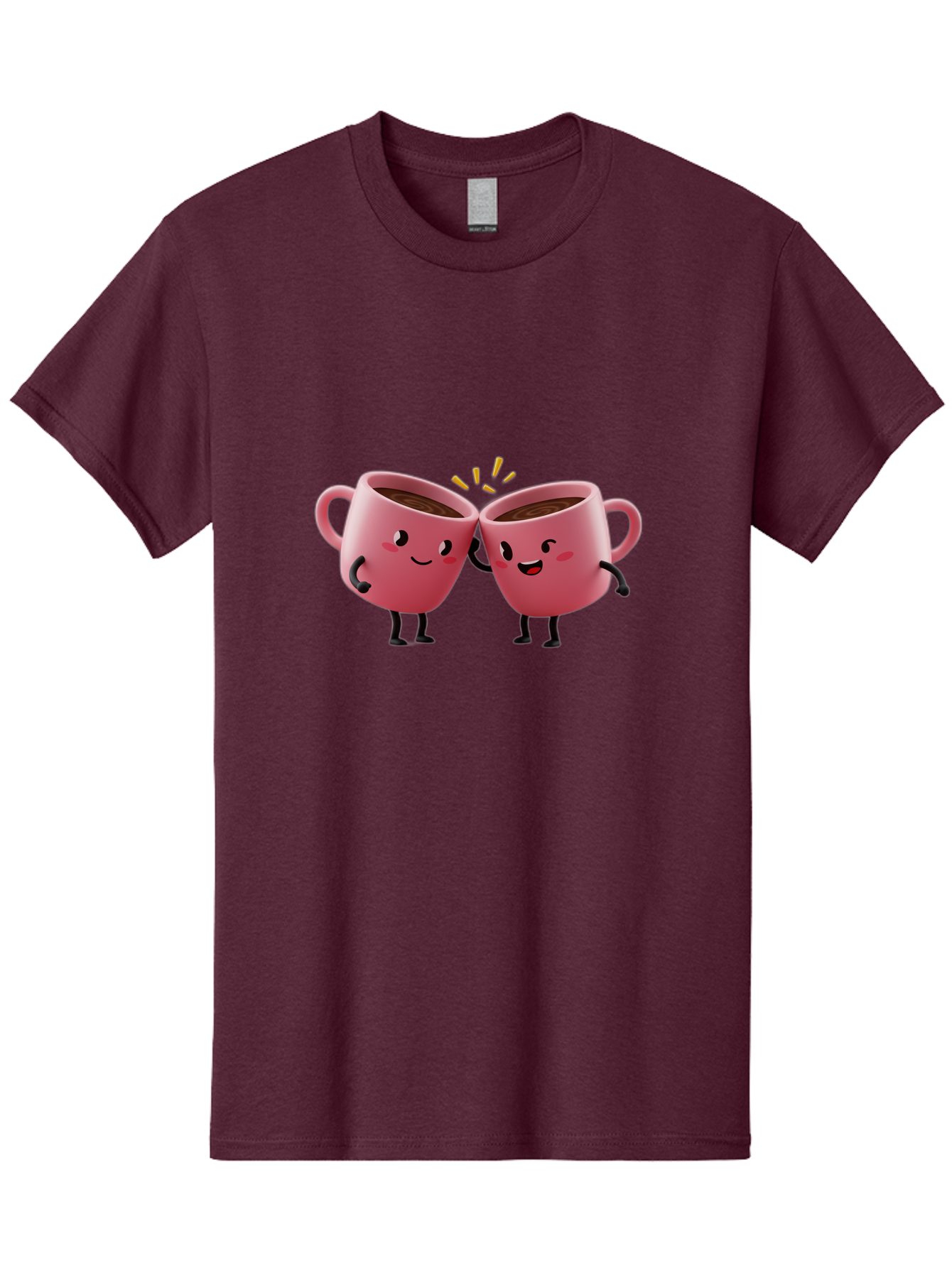 Cups-Toasting Men'S Graphic Tee, 100% Cotton, Comfortable Casual Summer Wear, Machine Washable, Two Pink Coffee Mugs Cheering, Happy Coffee Cups, Cartoon Characters, Friendship, Coffee Break, Coffee Lovers, Adorable Illustration, Baa428 3