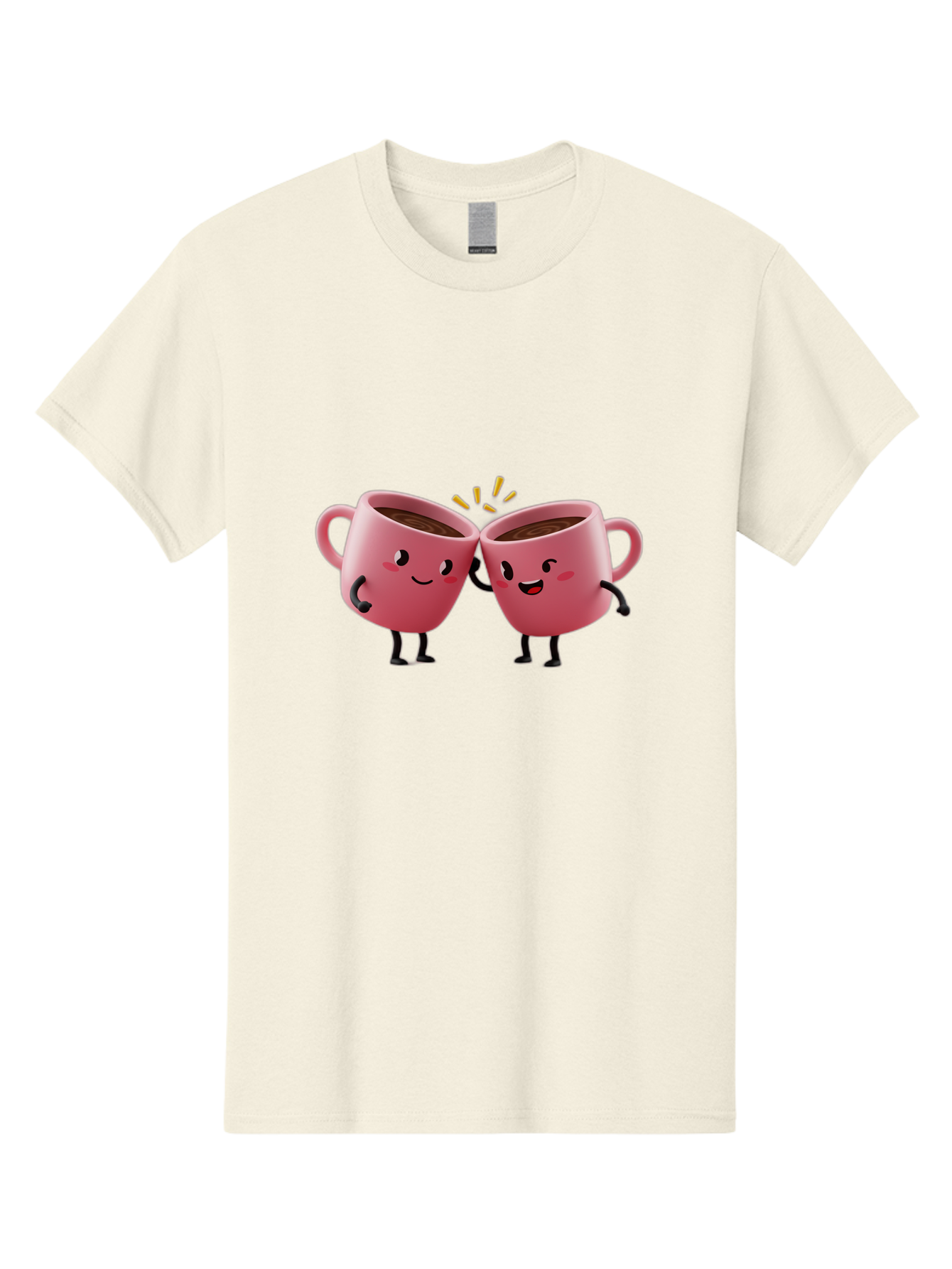 Cups-Toasting Men'S Graphic Tee, 100% Cotton, Comfortable Casual Summer Wear, Machine Washable, Two Pink Coffee Mugs Cheering, Happy Coffee Cups, Cartoon Characters, Friendship, Coffee Break, Coffee Lovers, Adorable Illustration, Baa428 25