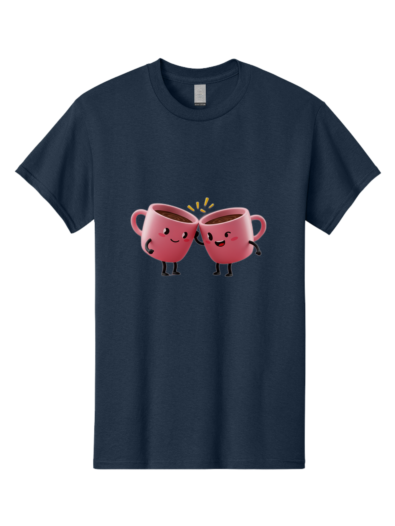 Cups-Toasting Men'S Graphic Tee, 100% Cotton, Comfortable Casual Summer Wear, Machine Washable, Two Pink Coffee Mugs Cheering, Happy Coffee Cups, Cartoon Characters, Friendship, Coffee Break, Coffee Lovers, Adorable Illustration, Baa428 11