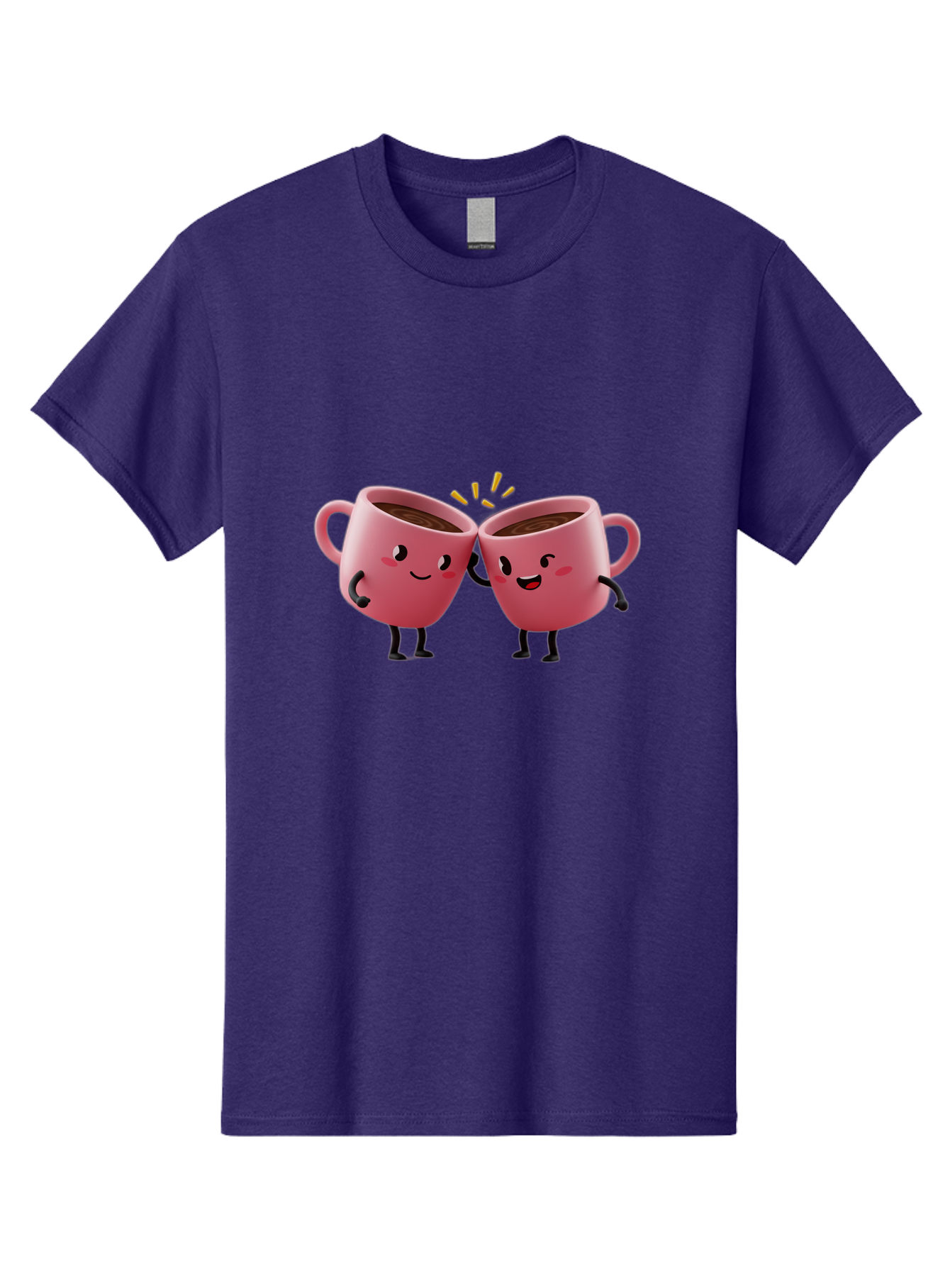 Cups-Toasting Men'S Graphic Tee, 100% Cotton, Comfortable Casual Summer Wear, Machine Washable, Two Pink Coffee Mugs Cheering, Happy Coffee Cups, Cartoon Characters, Friendship, Coffee Break, Coffee Lovers, Adorable Illustration, Baa428 19