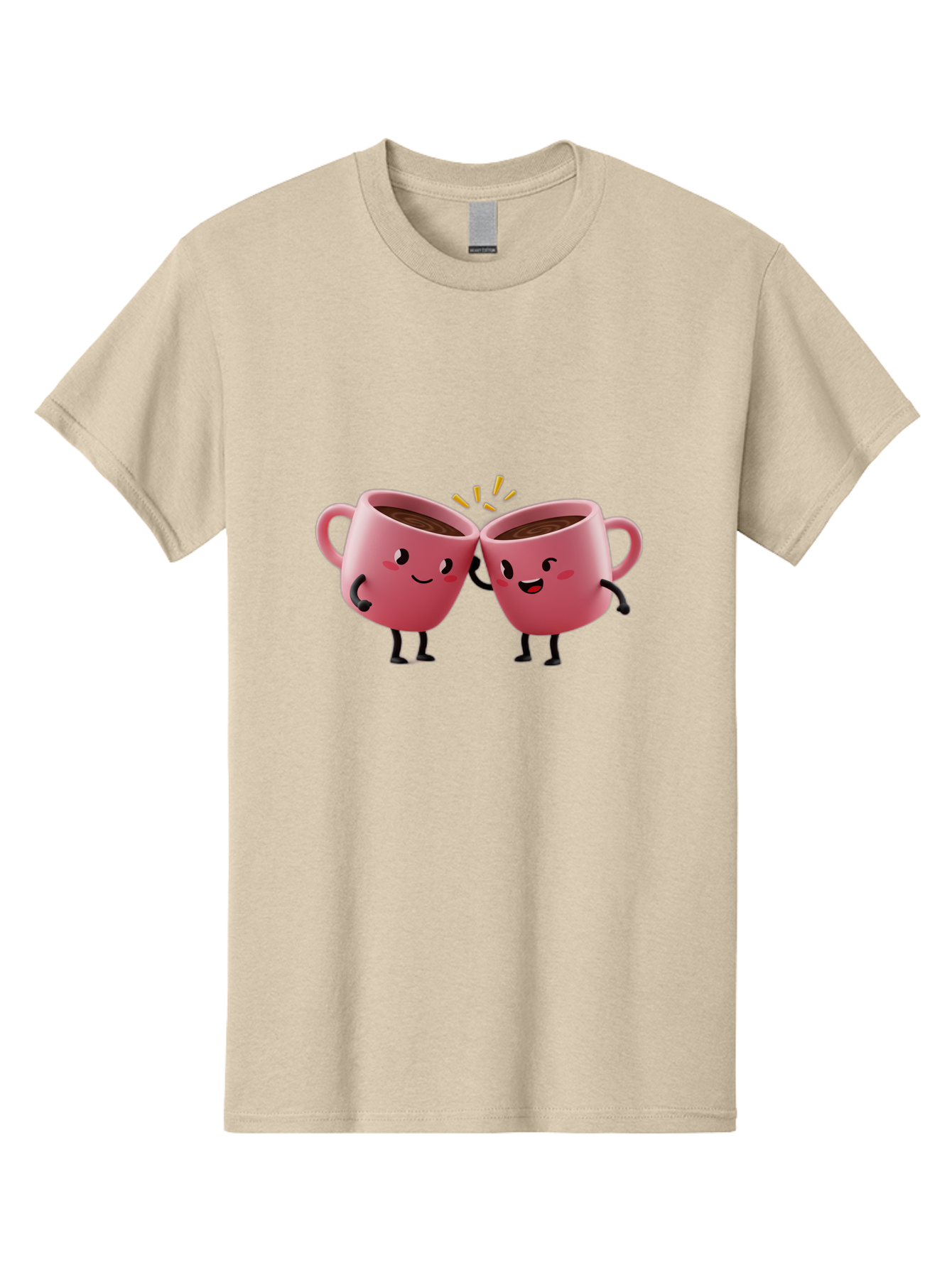 Cups-Toasting Men'S Graphic Tee, 100% Cotton, Comfortable Casual Summer Wear, Machine Washable, Two Pink Coffee Mugs Cheering, Happy Coffee Cups, Cartoon Characters, Friendship, Coffee Break, Coffee Lovers, Adorable Illustration, Baa428 17