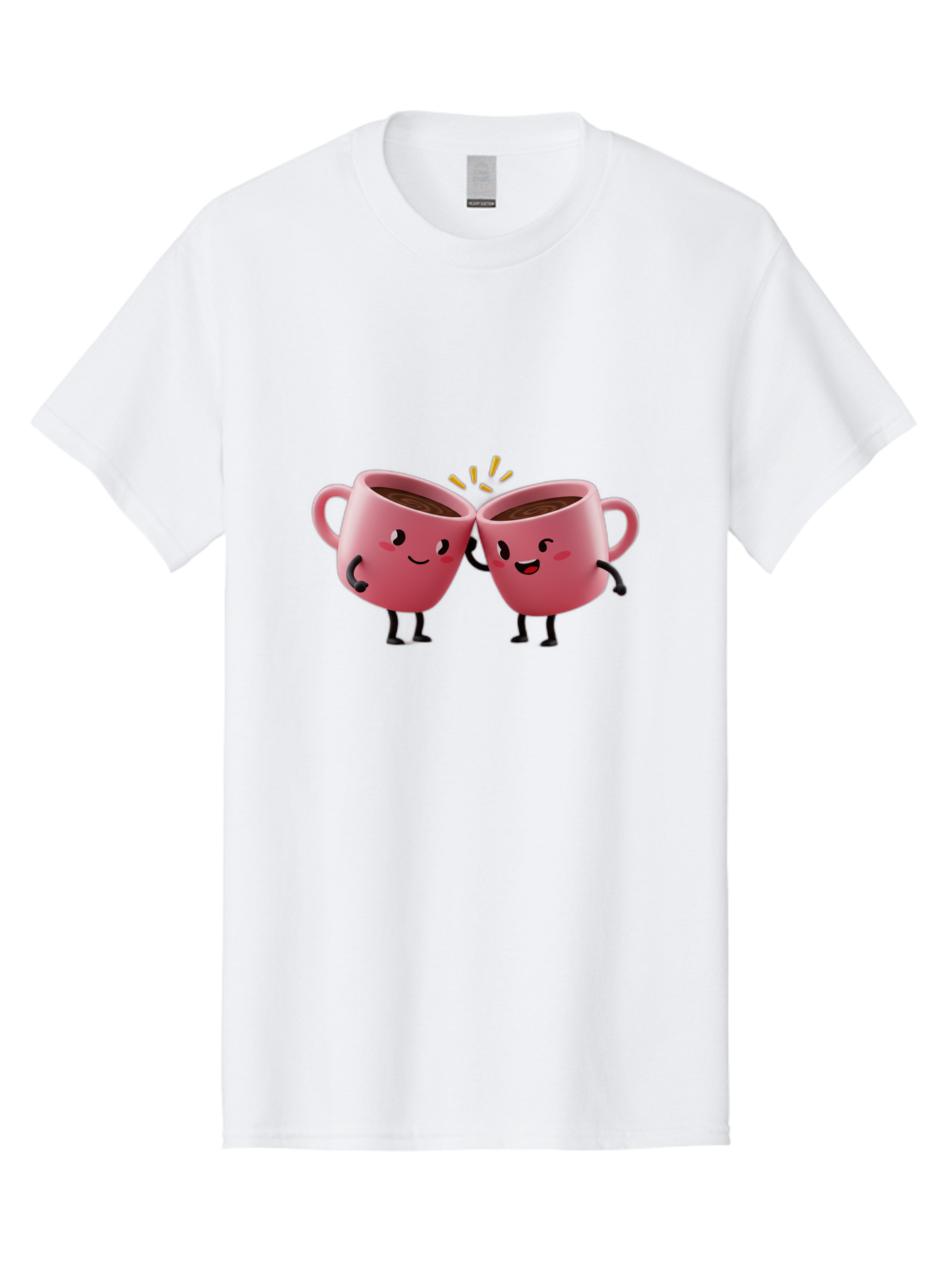 Cups-Toasting Men'S Graphic Tee, 100% Cotton, Comfortable Casual Summer Wear, Machine Washable, Two Pink Coffee Mugs Cheering, Happy Coffee Cups, Cartoon Characters, Friendship, Coffee Break, Coffee Lovers, Adorable Illustration, Baa428 5