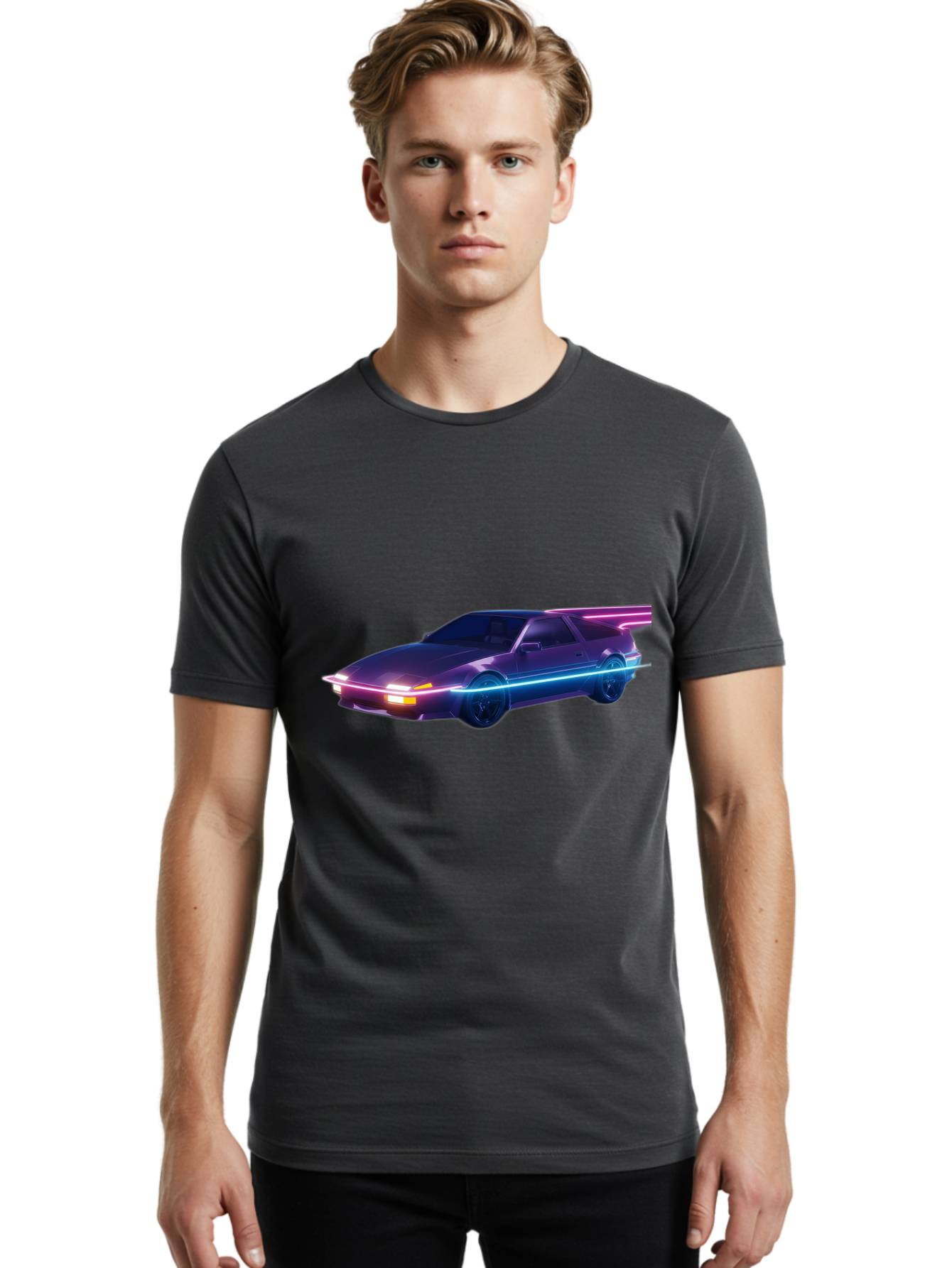 Datsun-280Z Men'S Graphic Tee, 100% Cotton, Comfortable Casual Summer Wear, Machine Washable, Sports Car, Neon Lights, Futuristic Design, Sleek Vehicle, High-Tech Car, Synthwave Aesthetic, Retro-Futurism, Glowing Accents, Modern Style Baa441 30