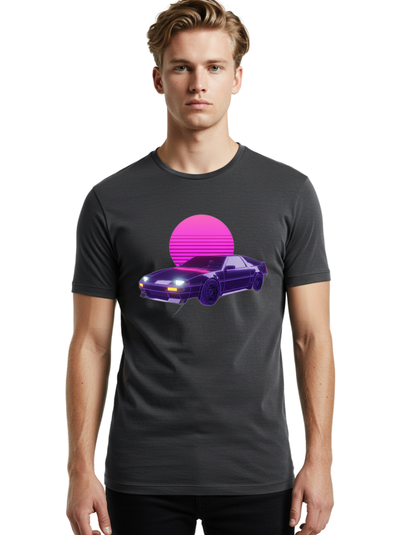 Delorean Men'S Graphic Tee, 100% Cotton, Comfortable Casual Summer Wear, Machine Washable, Delorean Dmc-12 Car, Retro Futuristic Design, Neon Lights, Synthwave Style, Vaporwave Aesthetic, Futuristic Vehicle, Sports Car Baa445 12