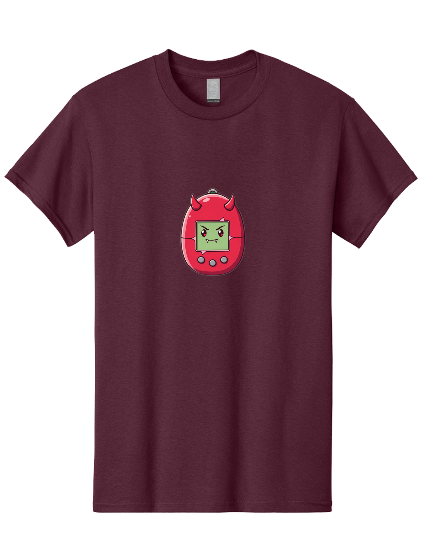 Digital-Monster Men'S Graphic Tee, 100% Cotton, Comfortable Casual Summer Wear, Machine Washable, Retro Digital Pet, Tamagotchi Toy, Cartoon Character, Devil Horns, Angry Face, Red And Green Colors, Nostalgic Gaming, Childhood Memories, Baa450 19