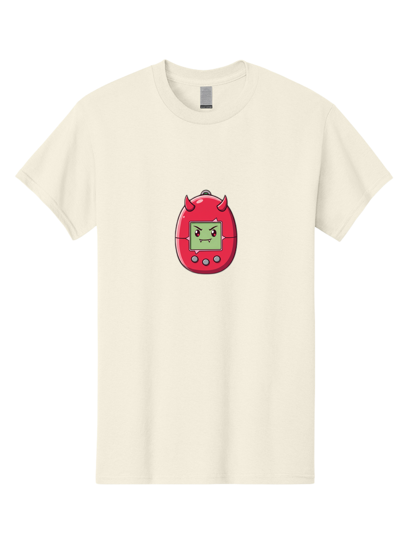 Digital-Monster Men'S Graphic Tee, 100% Cotton, Comfortable Casual Summer Wear, Machine Washable, Retro Digital Pet, Tamagotchi Toy, Cartoon Character, Devil Horns, Angry Face, Red And Green Colors, Nostalgic Gaming, Childhood Memories, Baa450 29