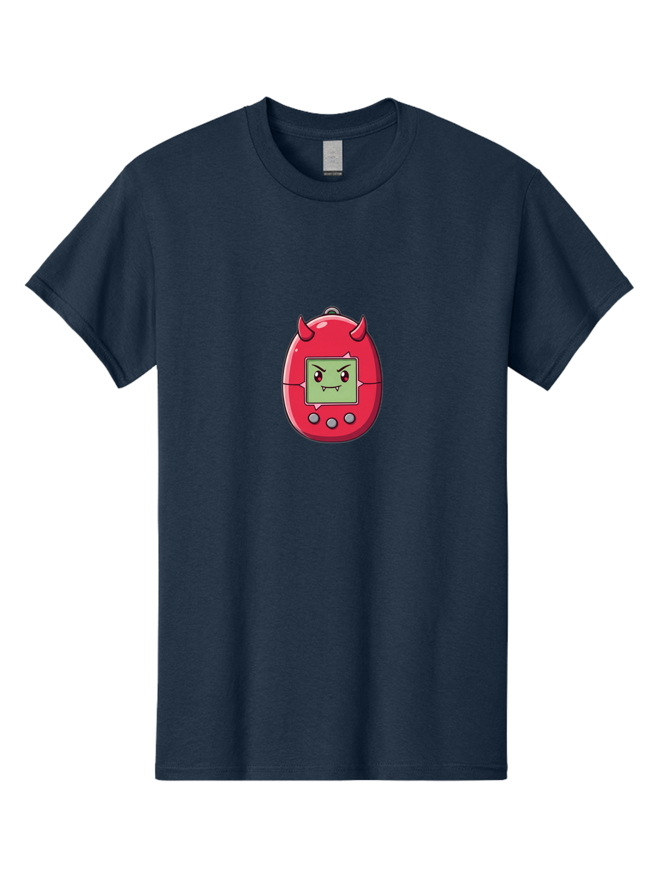 Digital-Monster Men'S Graphic Tee, 100% Cotton, Comfortable Casual Summer Wear, Machine Washable, Retro Digital Pet, Tamagotchi Toy, Cartoon Character, Devil Horns, Angry Face, Red And Green Colors, Nostalgic Gaming, Childhood Memories, Baa450 3