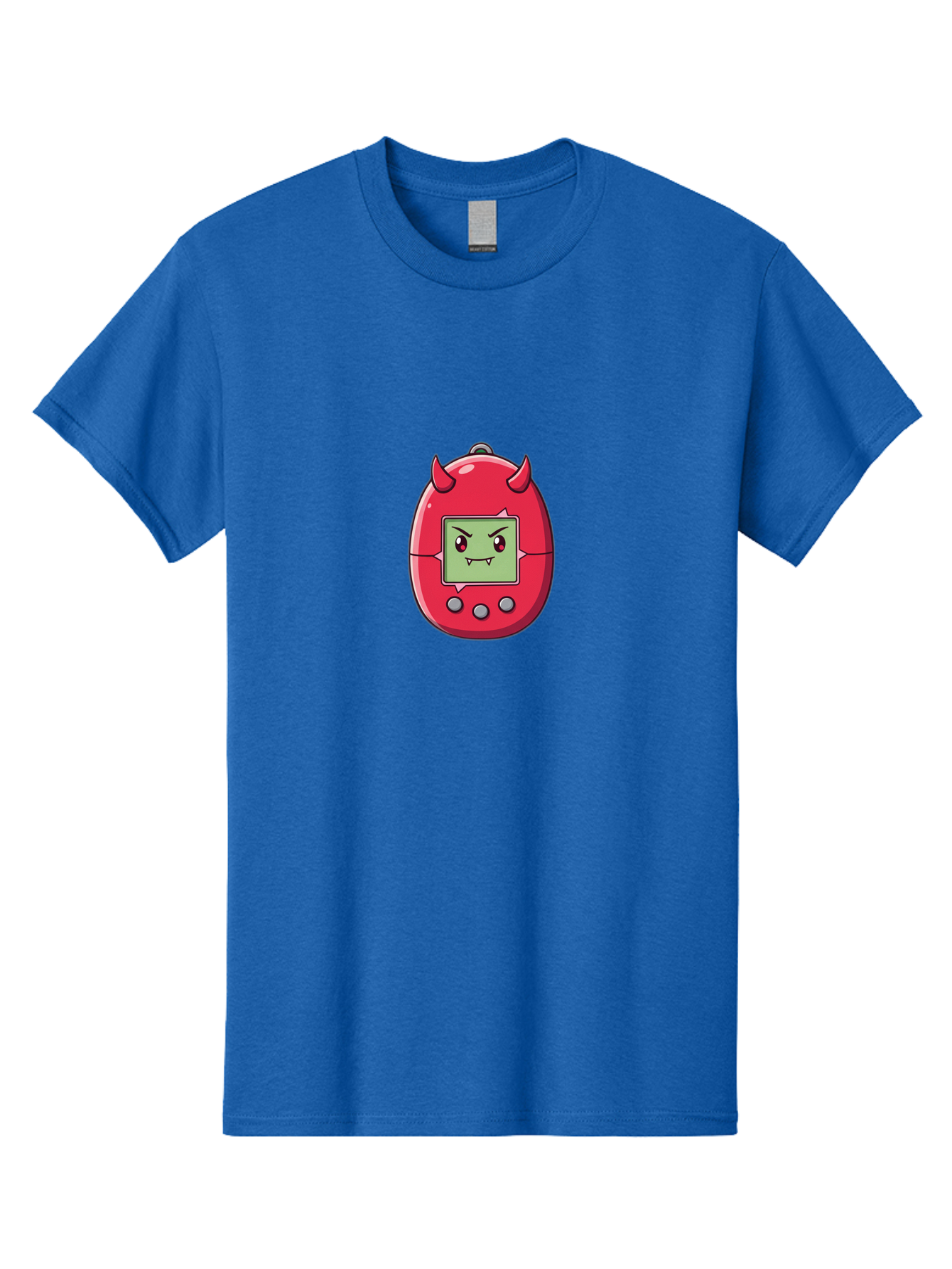 Digital-Monster Men'S Graphic Tee, 100% Cotton, Comfortable Casual Summer Wear, Machine Washable, Retro Digital Pet, Tamagotchi Toy, Cartoon Character, Devil Horns, Angry Face, Red And Green Colors, Nostalgic Gaming, Childhood Memories, Baa450 7