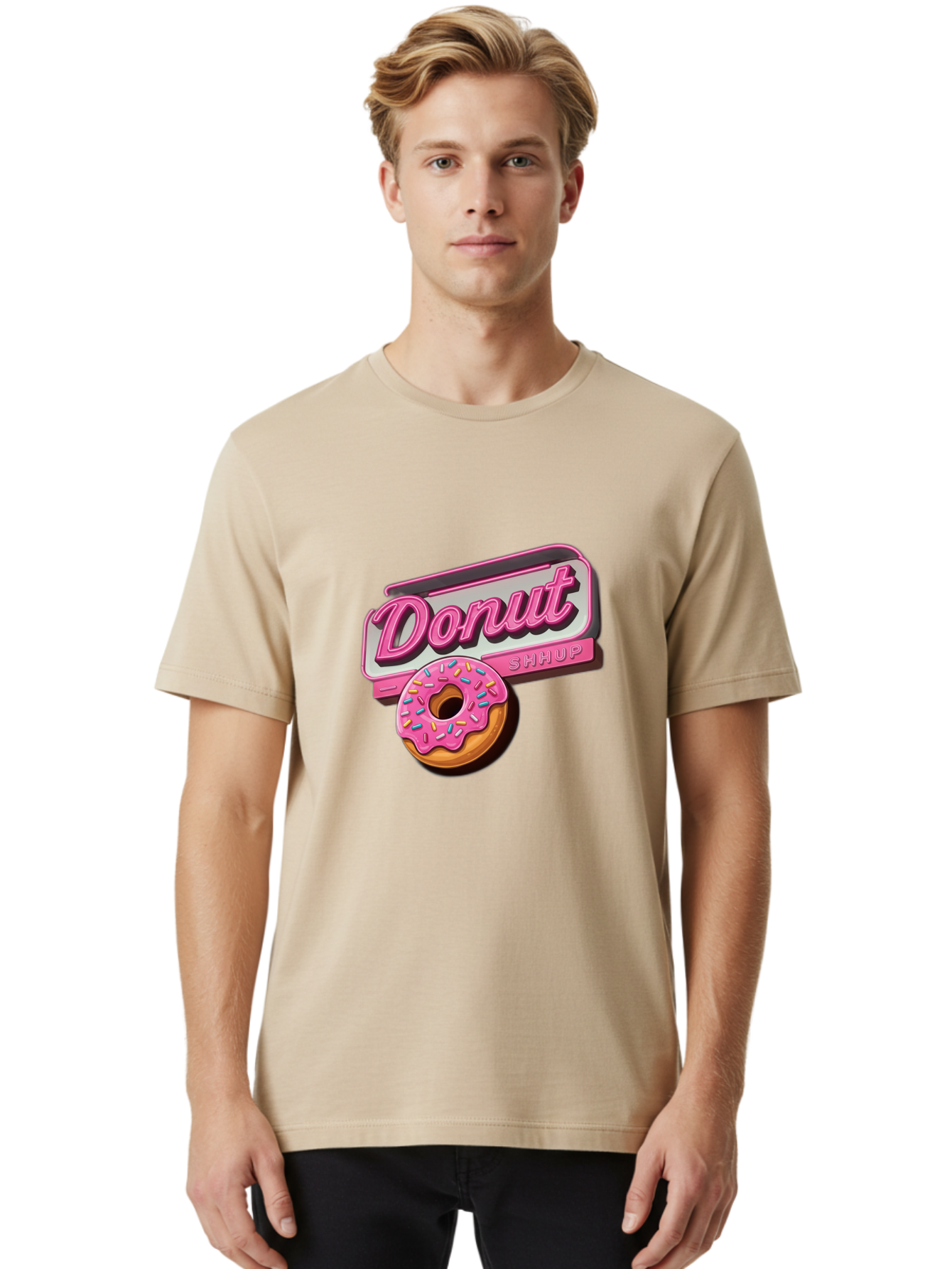Donut-5 Men'S Graphic Tee, 100% Cotton, Comfortable Casual Summer Wear, Machine Washable, Donut With Pink Glaze And Sprinkles, Donut Shop Sign, Sweet Treats, Bakery, Dessert, Colorful, Pastel, Tasty, Donut Lover, Treat Yourself Baa499 8