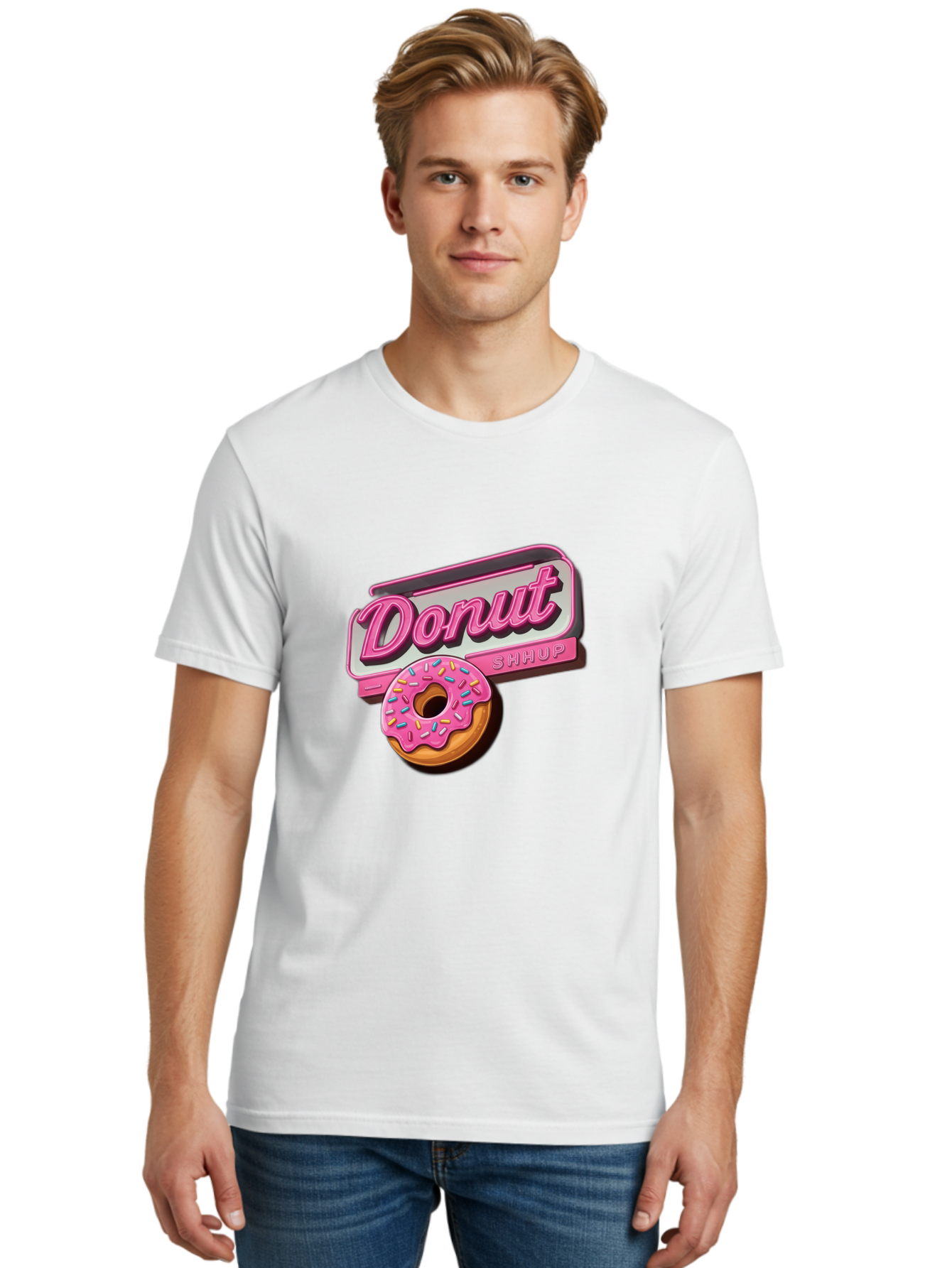 Donut-5 Men'S Graphic Tee, 100% Cotton, Comfortable Casual Summer Wear, Machine Washable, Donut With Pink Glaze And Sprinkles, Donut Shop Sign, Sweet Treats, Bakery, Dessert, Colorful, Pastel, Tasty, Donut Lover, Treat Yourself Baa499 24