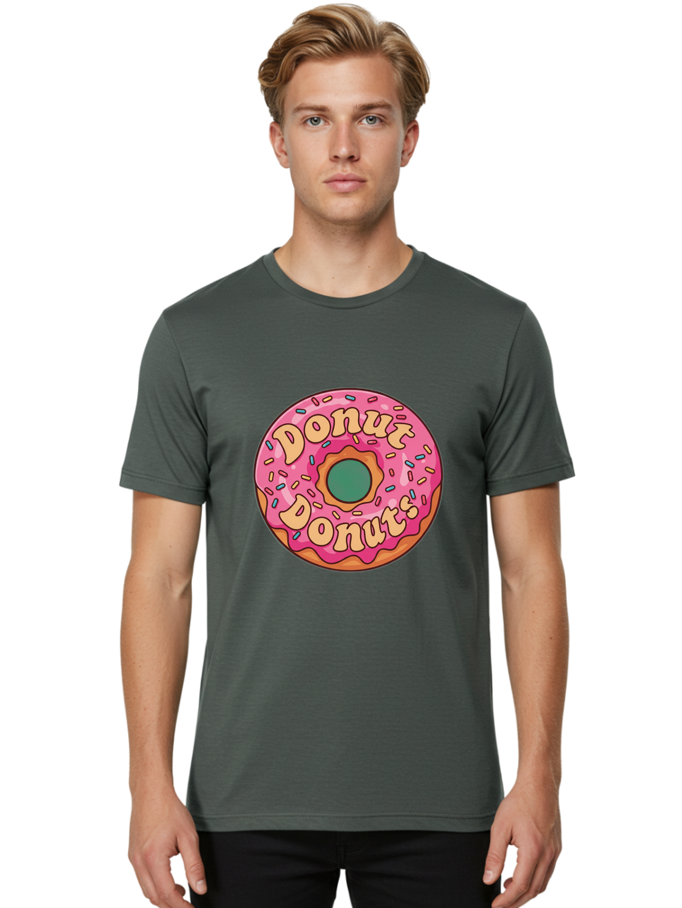 Donut-Donuts Men'S Graphic Tee, 100% Cotton, Comfortable Casual Summer Wear, Machine Washable, Pink Frosted Donut, Donut Shop, Sweet Treats, Baked Goods, Colorful Sprinkles, Tasty Pastry, Donut Lovers, Dessert Delight, Tasty Donut Baa505 30
