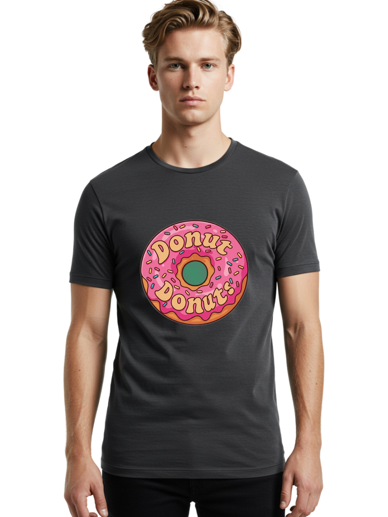 Donut-Donuts Men'S Graphic Tee, 100% Cotton, Comfortable Casual Summer Wear, Machine Washable, Pink Frosted Donut, Donut Shop, Sweet Treats, Baked Goods, Colorful Sprinkles, Tasty Pastry, Donut Lovers, Dessert Delight, Tasty Donut Baa505 14
