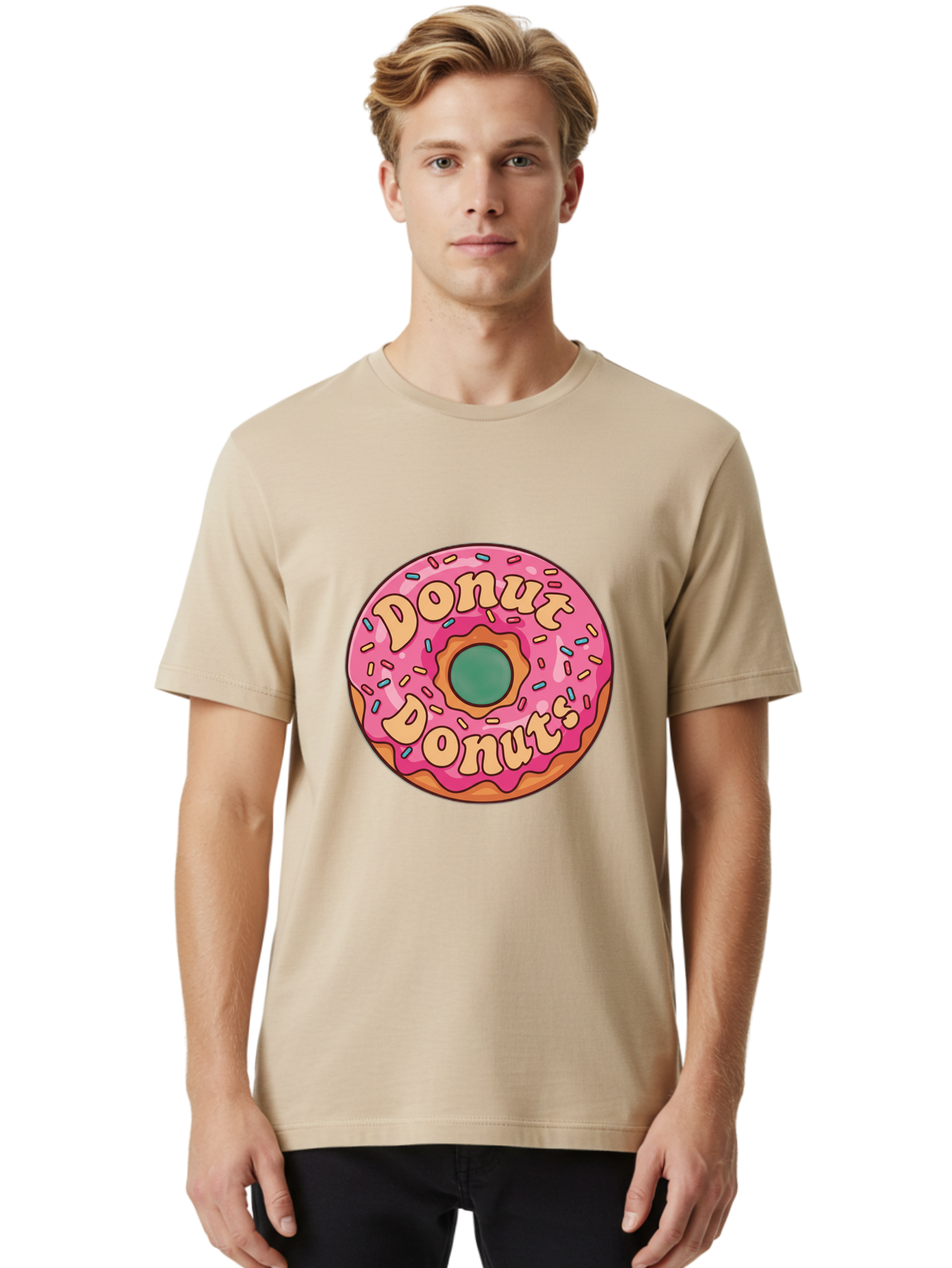 Donut-Donuts Men'S Graphic Tee, 100% Cotton, Comfortable Casual Summer Wear, Machine Washable, Pink Frosted Donut, Donut Shop, Sweet Treats, Baked Goods, Colorful Sprinkles, Tasty Pastry, Donut Lovers, Dessert Delight, Tasty Donut Baa505 26