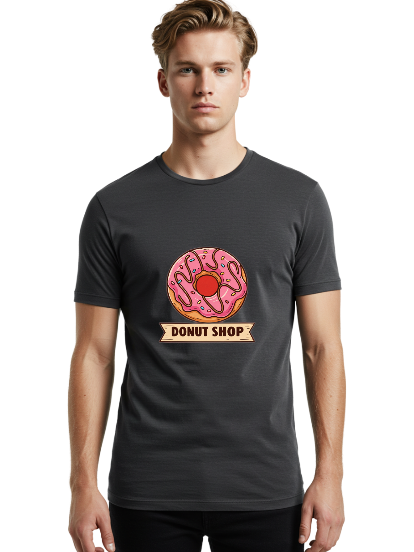 Donut-Shop-1 Men'S Graphic Tee, 100% Cotton, Comfortable Casual Summer Wear, Machine Washable, Pink Frosted Donut, Sprinkles, Sweet Treats, Donut Shop, Baked Goods, Tasty Pastries, Colorful Dessert, Indulgent Snack, Donut Lovers Baa512 16