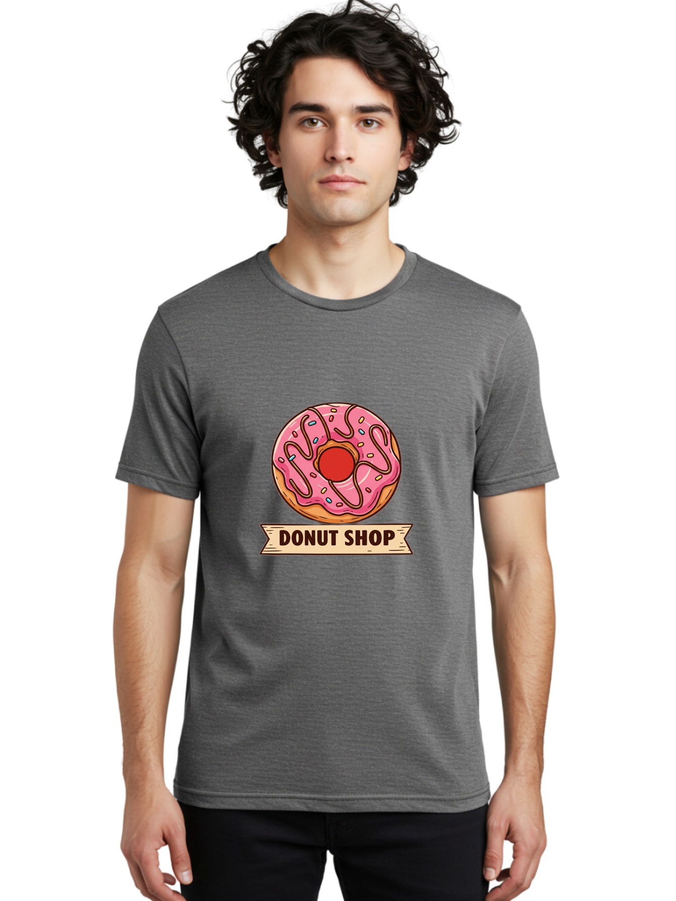 Donut-Shop-1 Men'S Graphic Tee, 100% Cotton, Comfortable Casual Summer Wear, Machine Washable, Pink Frosted Donut, Sprinkles, Sweet Treats, Donut Shop, Baked Goods, Tasty Pastries, Colorful Dessert, Indulgent Snack, Donut Lovers Baa512 20