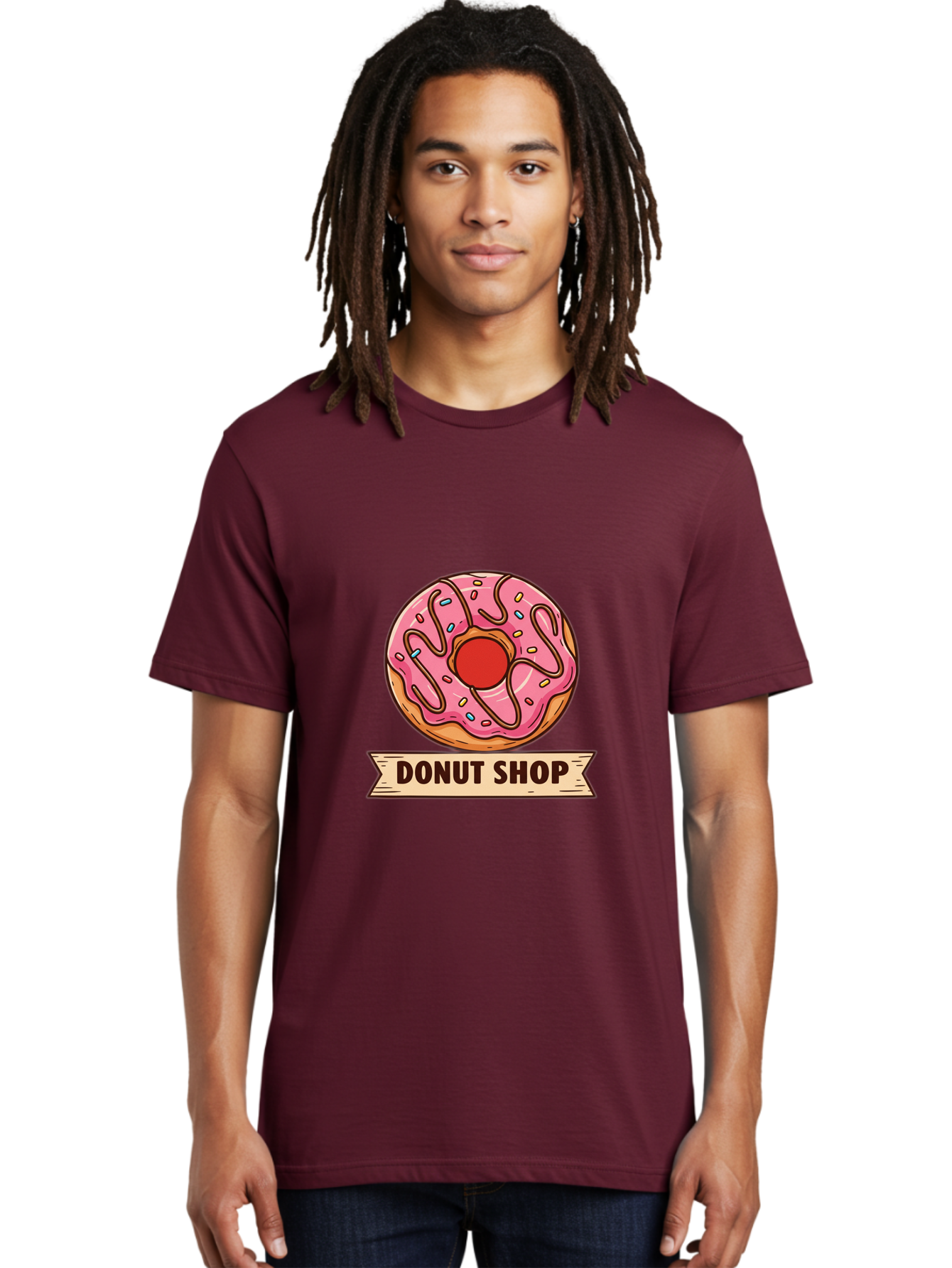 Donut-Shop-1 Men'S Graphic Tee, 100% Cotton, Comfortable Casual Summer Wear, Machine Washable, Pink Frosted Donut, Sprinkles, Sweet Treats, Donut Shop, Baked Goods, Tasty Pastries, Colorful Dessert, Indulgent Snack, Donut Lovers Baa512 6