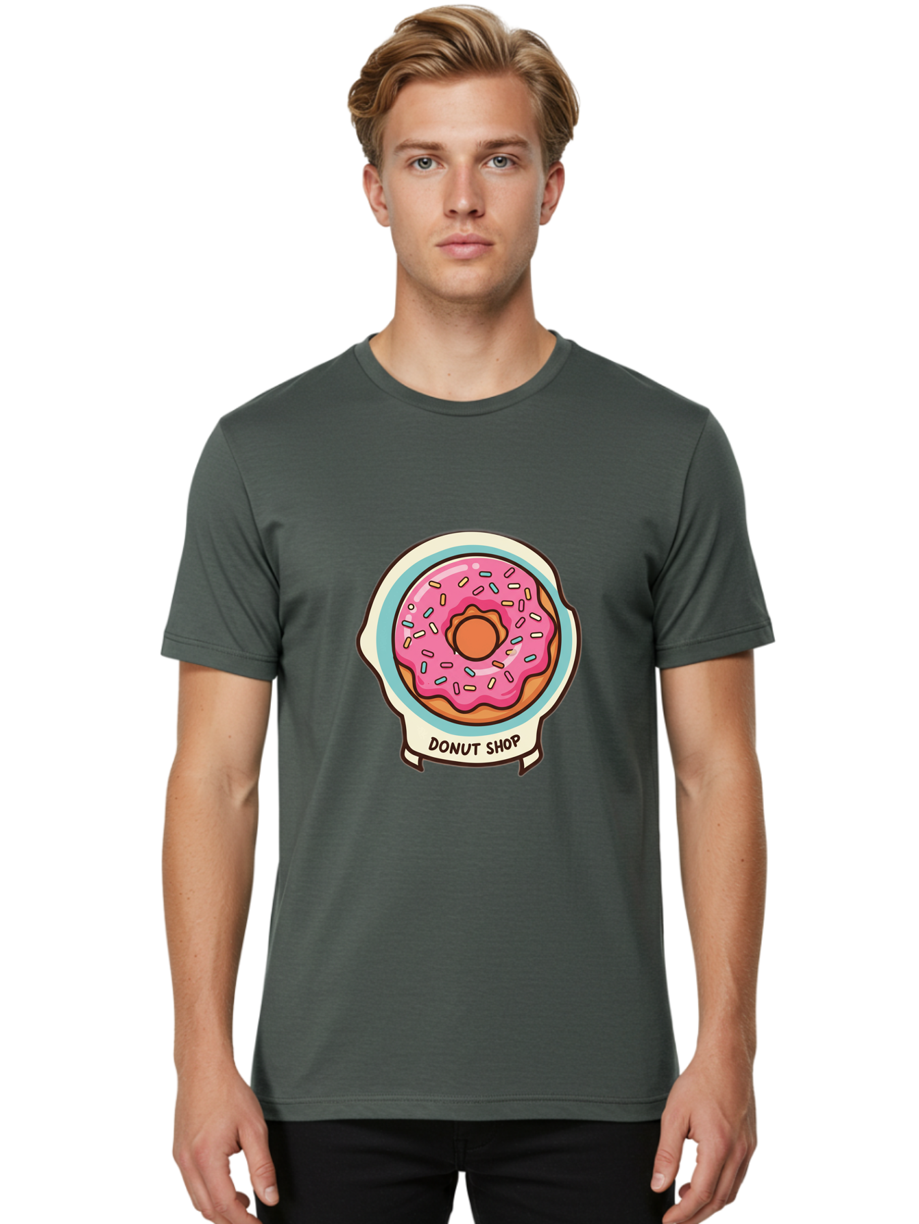 Donut-Shop Men'S Graphic Tee, 100% Cotton, Comfortable Casual Summer Wear, Machine Washable, Donut Shop, Pink Frosted Donut, Sprinkles, Sweet Treats, Baked Goods, Tasty Pastries, Donut Lover, Dessert Shop Baa513 22