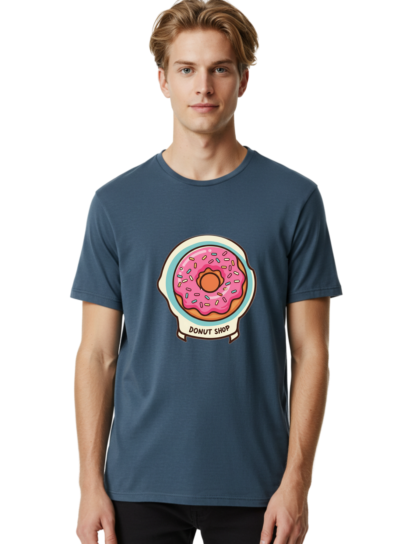 Donut-Shop Men'S Graphic Tee, 100% Cotton, Comfortable Casual Summer Wear, Machine Washable, Donut Shop, Pink Frosted Donut, Sprinkles, Sweet Treats, Baked Goods, Tasty Pastries, Donut Lover, Dessert Shop Baa513 28