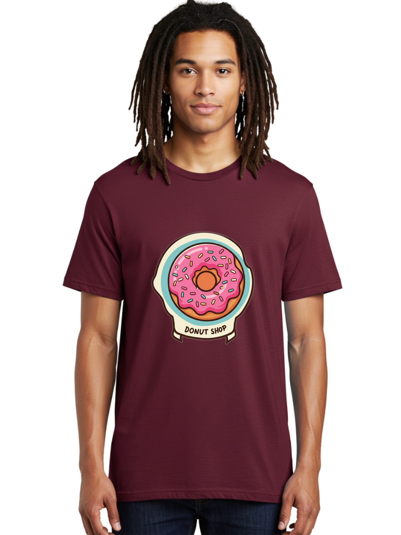 Donut-Shop Men'S Graphic Tee, 100% Cotton, Comfortable Casual Summer Wear, Machine Washable, Donut Shop, Pink Frosted Donut, Sprinkles, Sweet Treats, Baked Goods, Tasty Pastries, Donut Lover, Dessert Shop Baa513 30