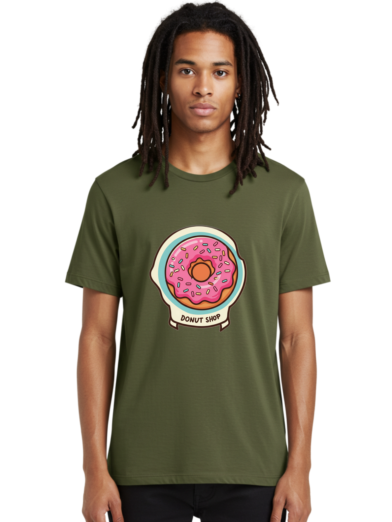 Donut-Shop Men'S Graphic Tee, 100% Cotton, Comfortable Casual Summer Wear, Machine Washable, Donut Shop, Pink Frosted Donut, Sprinkles, Sweet Treats, Baked Goods, Tasty Pastries, Donut Lover, Dessert Shop Baa513 14